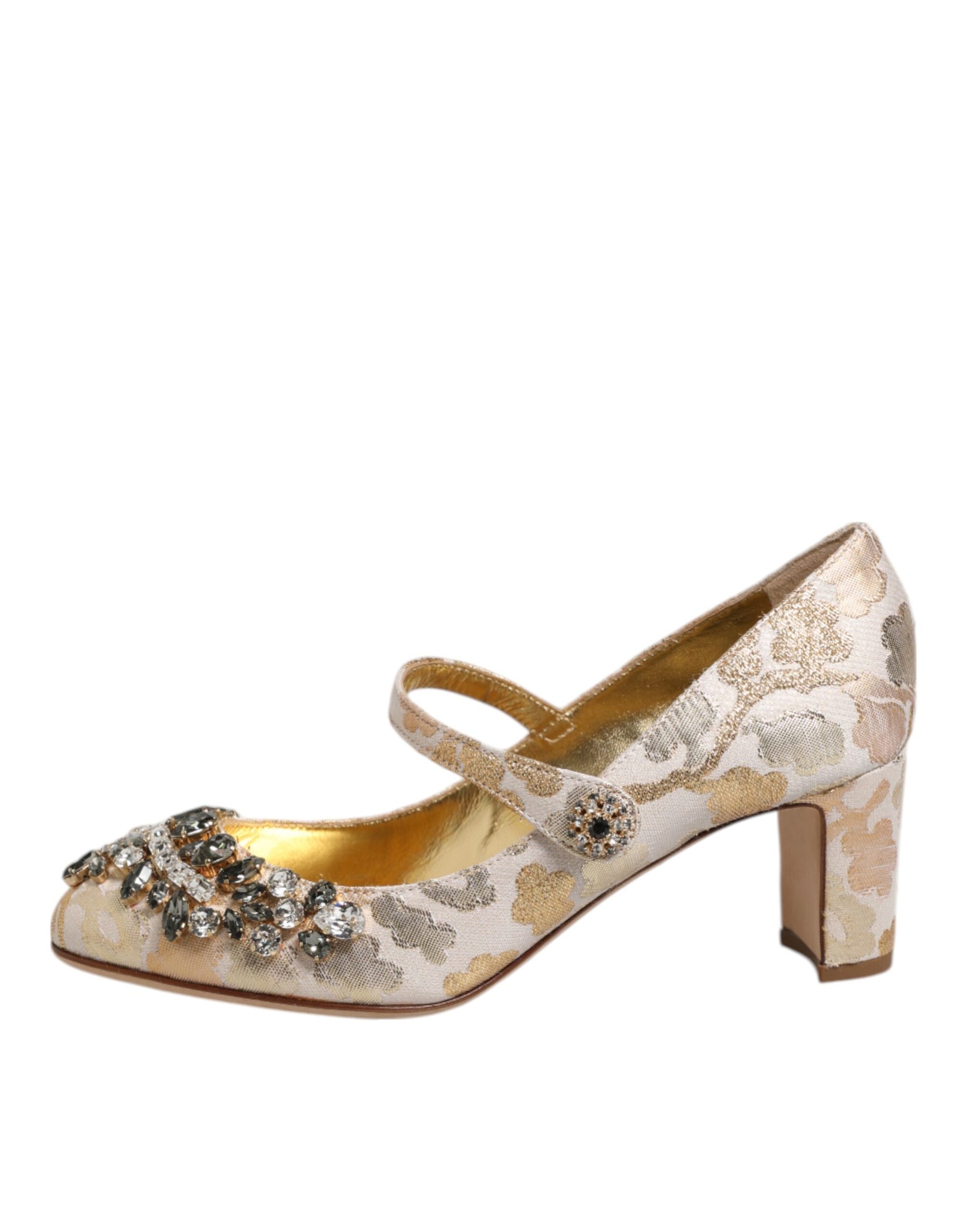 Dolce & Gabbana Gold Jacquard Crystal Mary Janes Pumps Shoes | Regal Royce