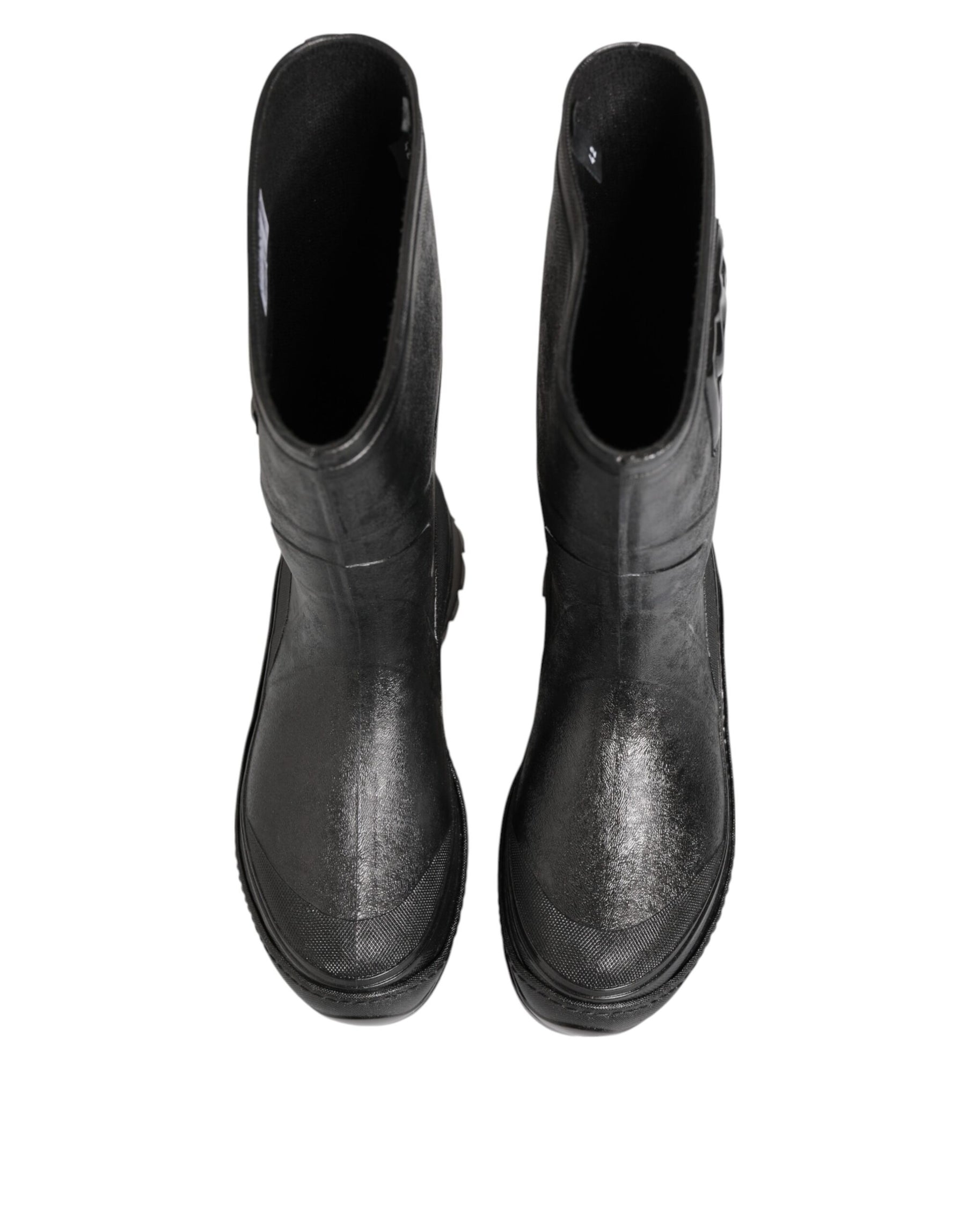 Dolce & Gabbana Metallic Black Pull On Rain Boots Men Shoes | Regal Royce