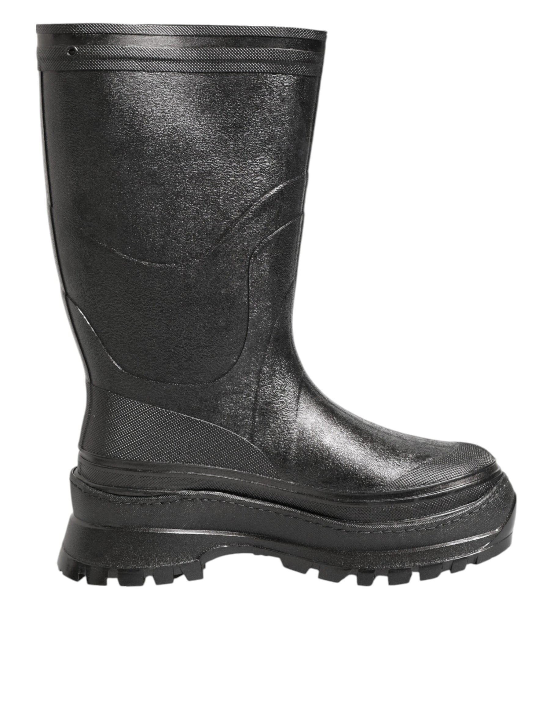 Dolce & Gabbana Metallic Black Pull On Rain Boots Men Shoes | Regal Royce