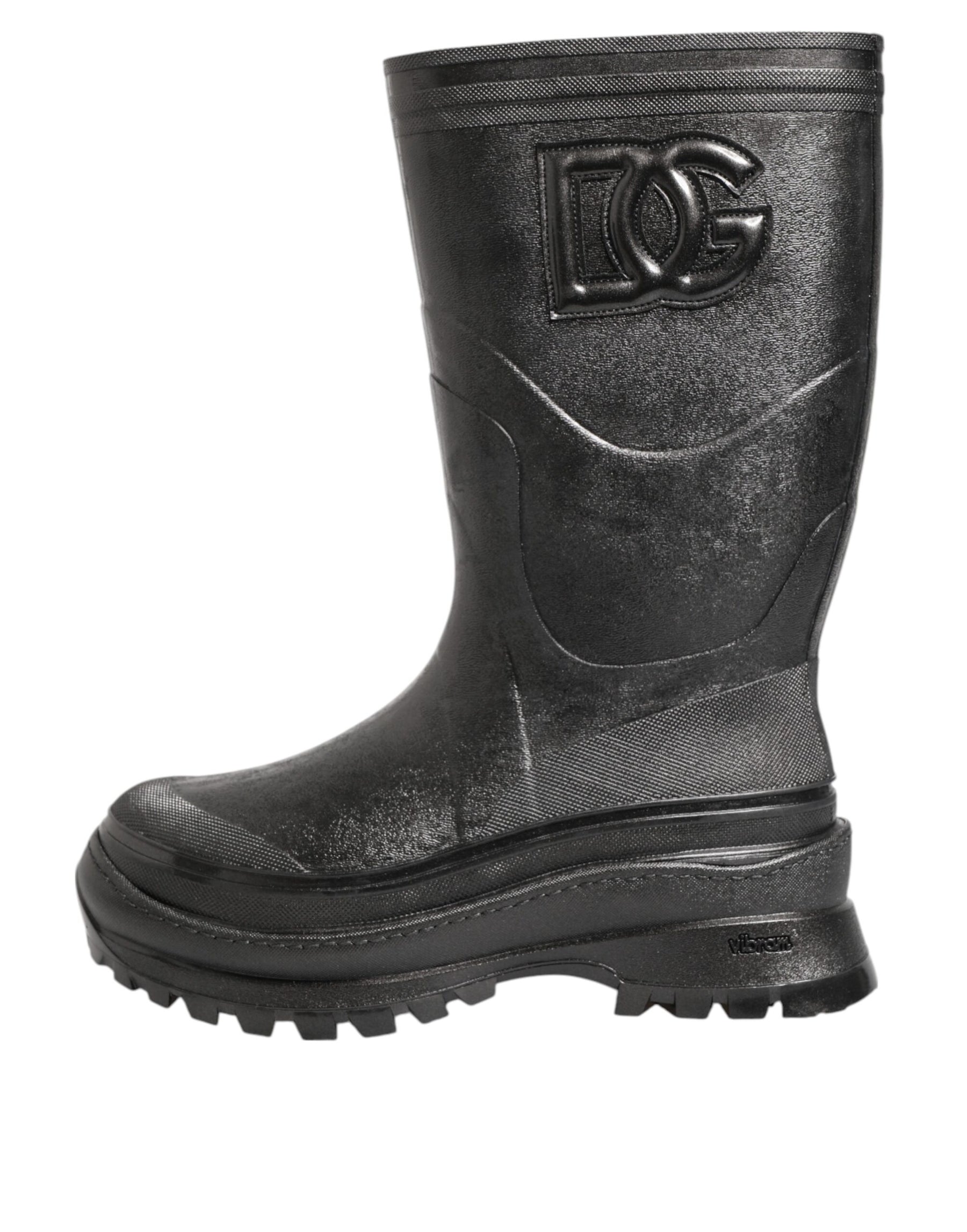 Dolce & Gabbana Metallic Black Pull On Rain Boots Men Shoes | Regal Royce