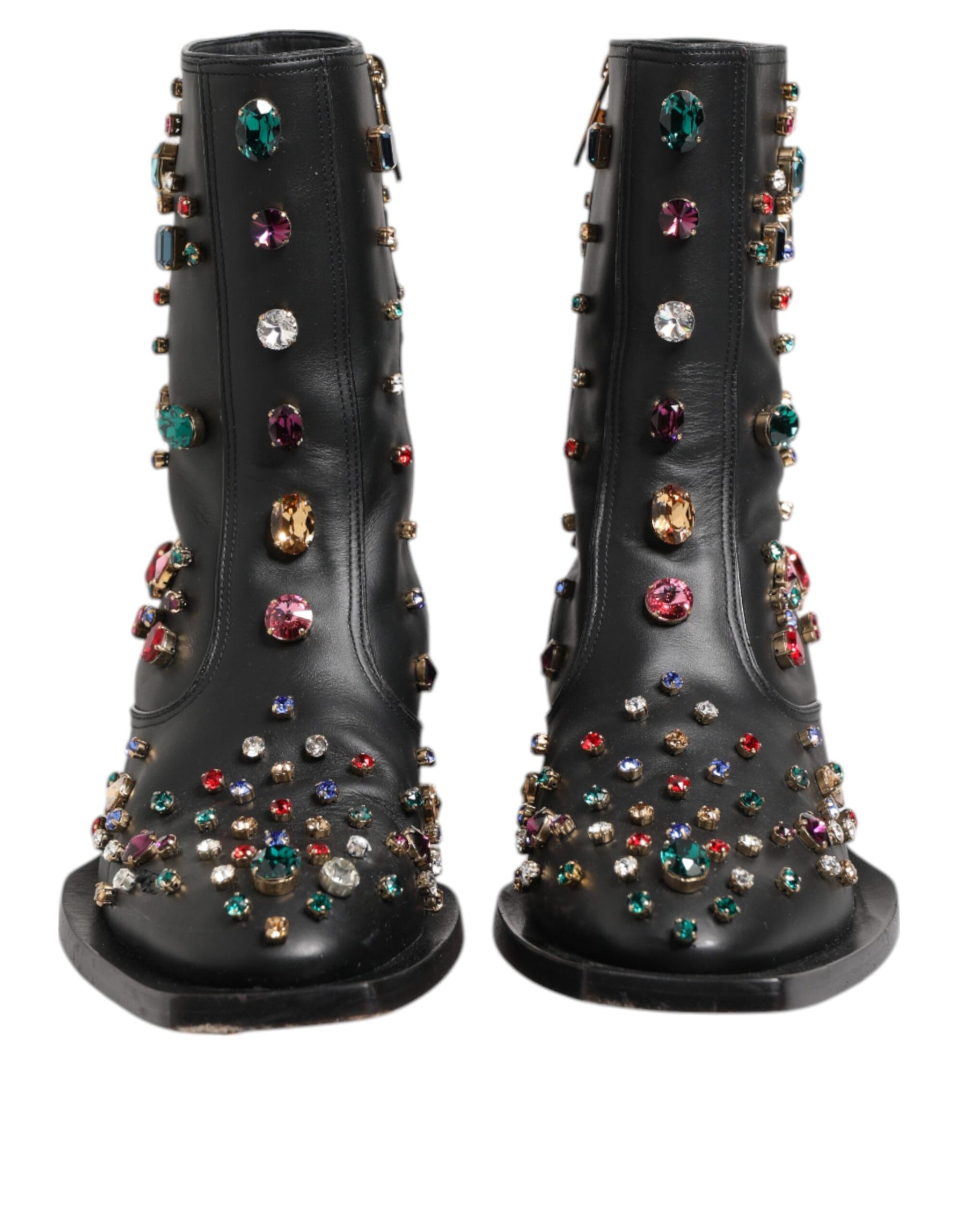 Dolce & Gabbana Black Crystal Cowboy Leather Men Boots Shoes | Regal Royce