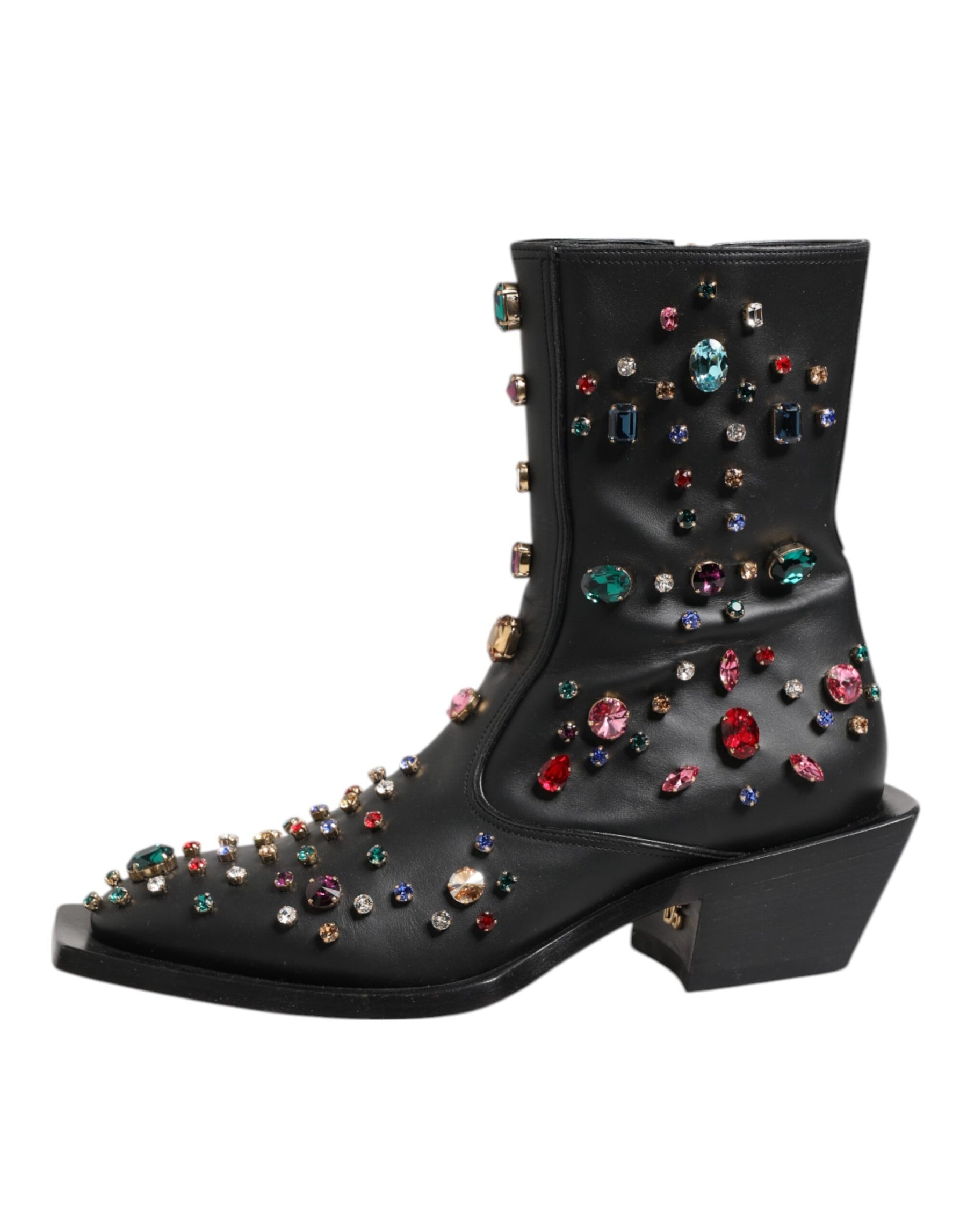 Dolce & Gabbana Black Crystal Cowboy Leather Men Boots Shoes | Regal Royce