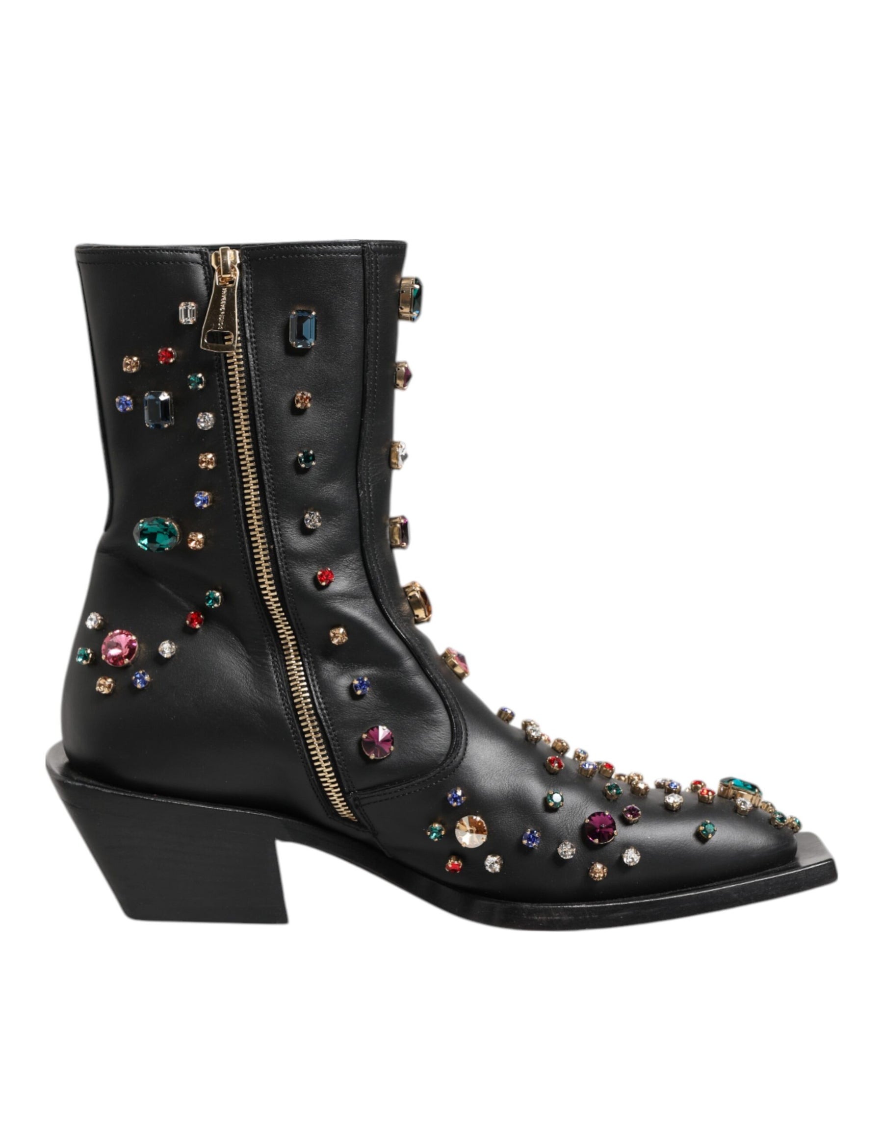 Dolce & Gabbana Black Crystal Cowboy Leather Men Boots Shoes | Regal Royce