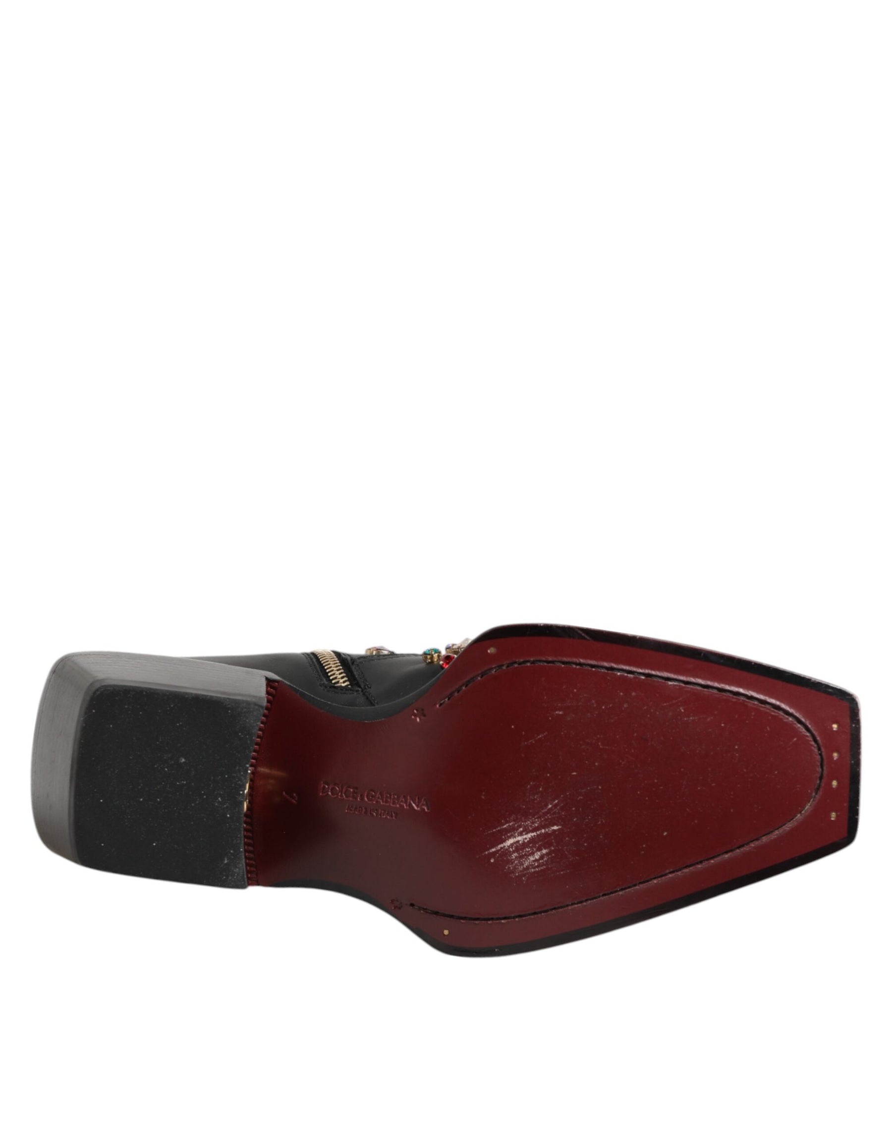 Dolce & Gabbana Black Crystal Cowboy Leather Men Boots Shoes | Regal Royce