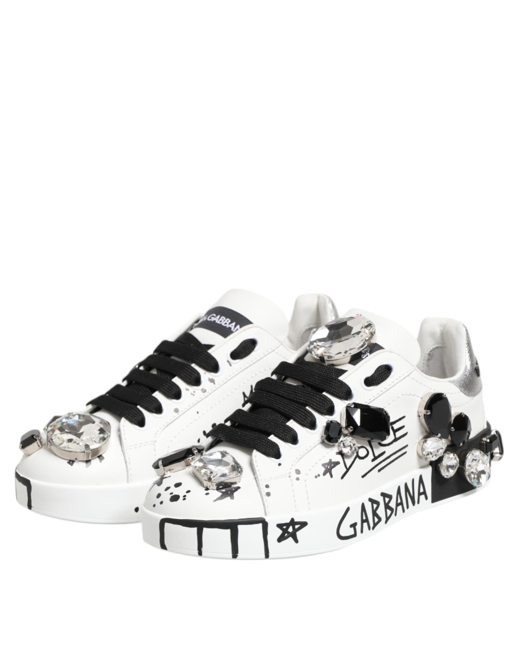 Dolce & Gabbana White Portofino Crystal Sneakers  Shoes | Regal Royce