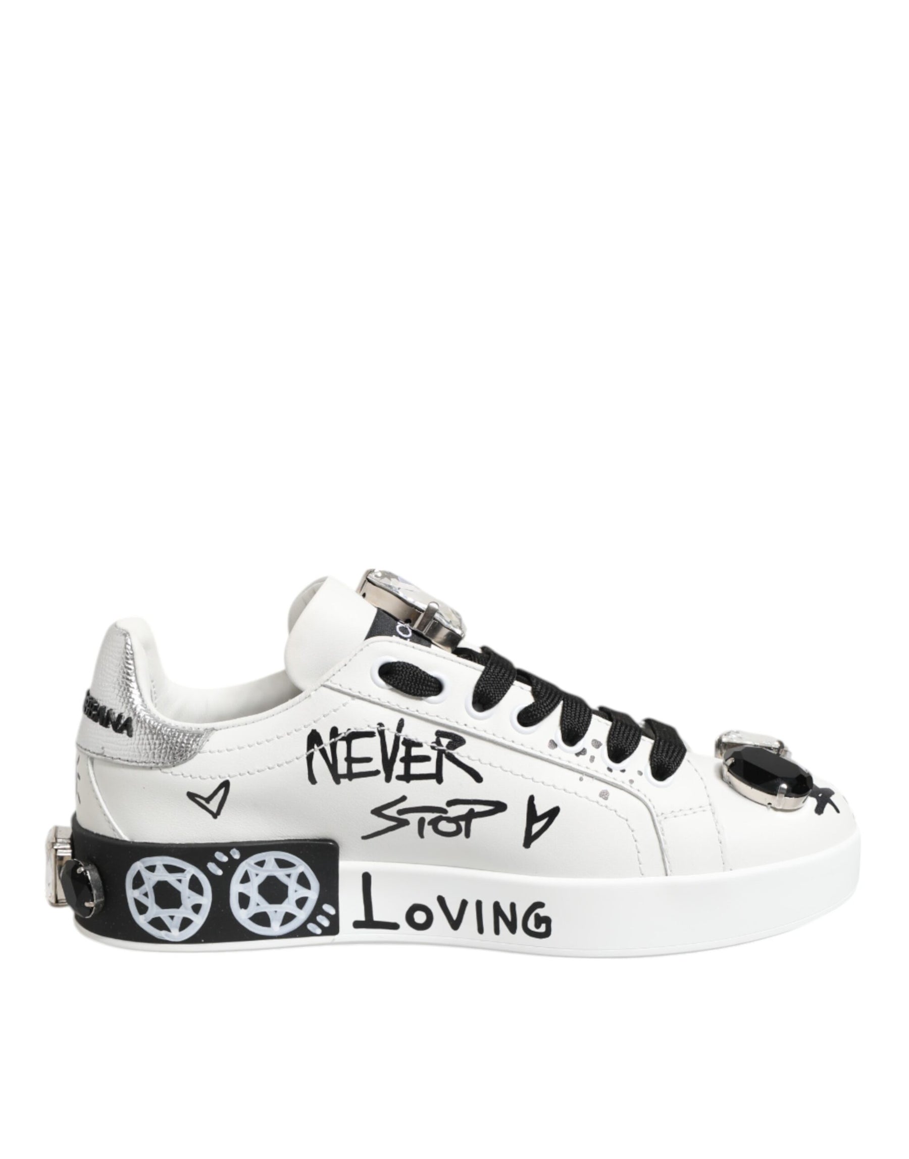 Dolce & Gabbana White Portofino Crystal Sneakers  Shoes | Regal Royce