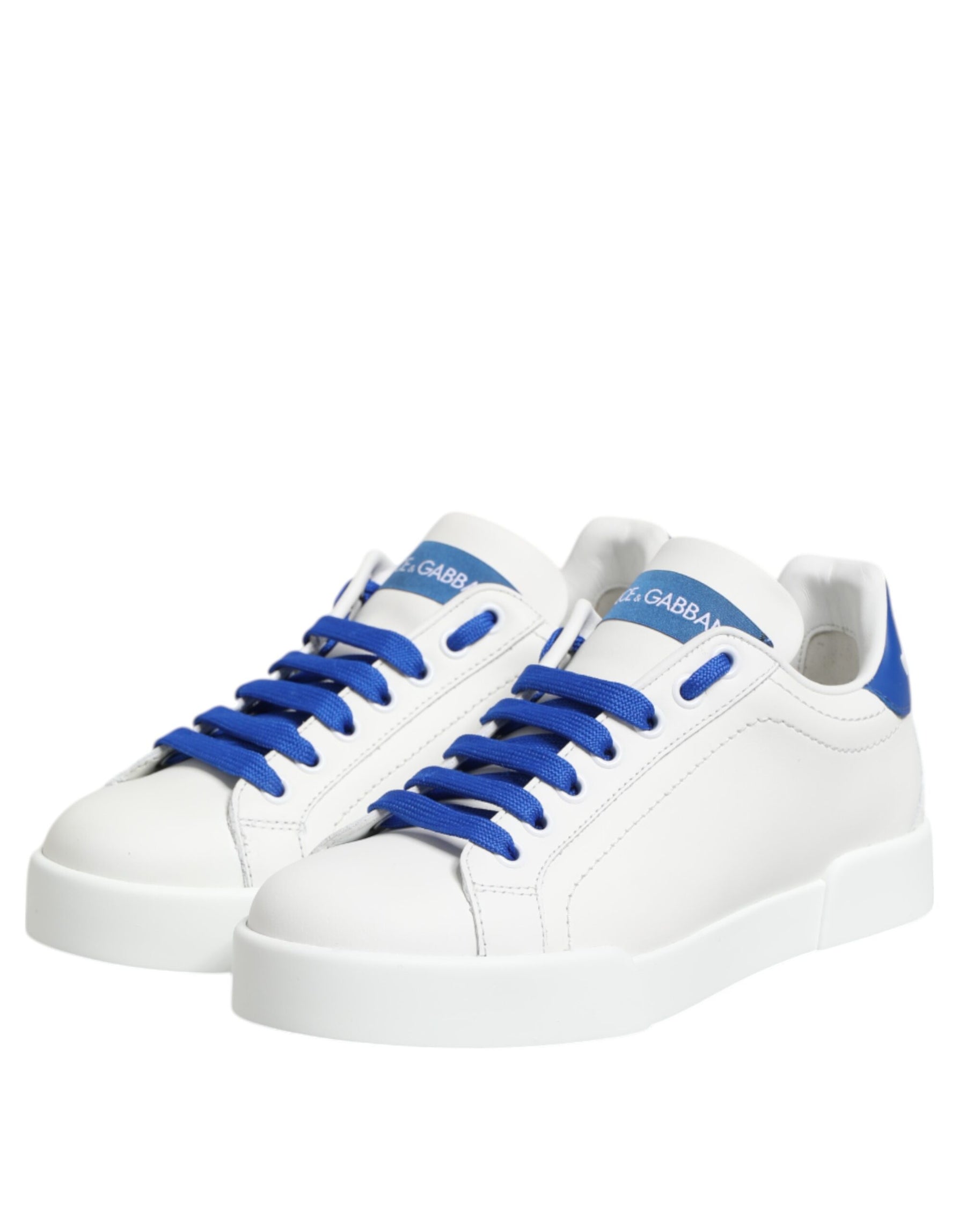 Dolce & Gabbana White Blue Leather Low Top Sneakers Shoes | Regal Royce