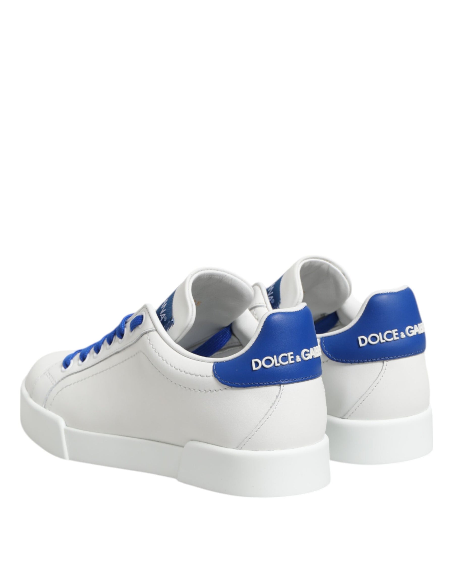 Dolce & Gabbana White Blue Leather Low Top Sneakers Shoes | Regal Royce