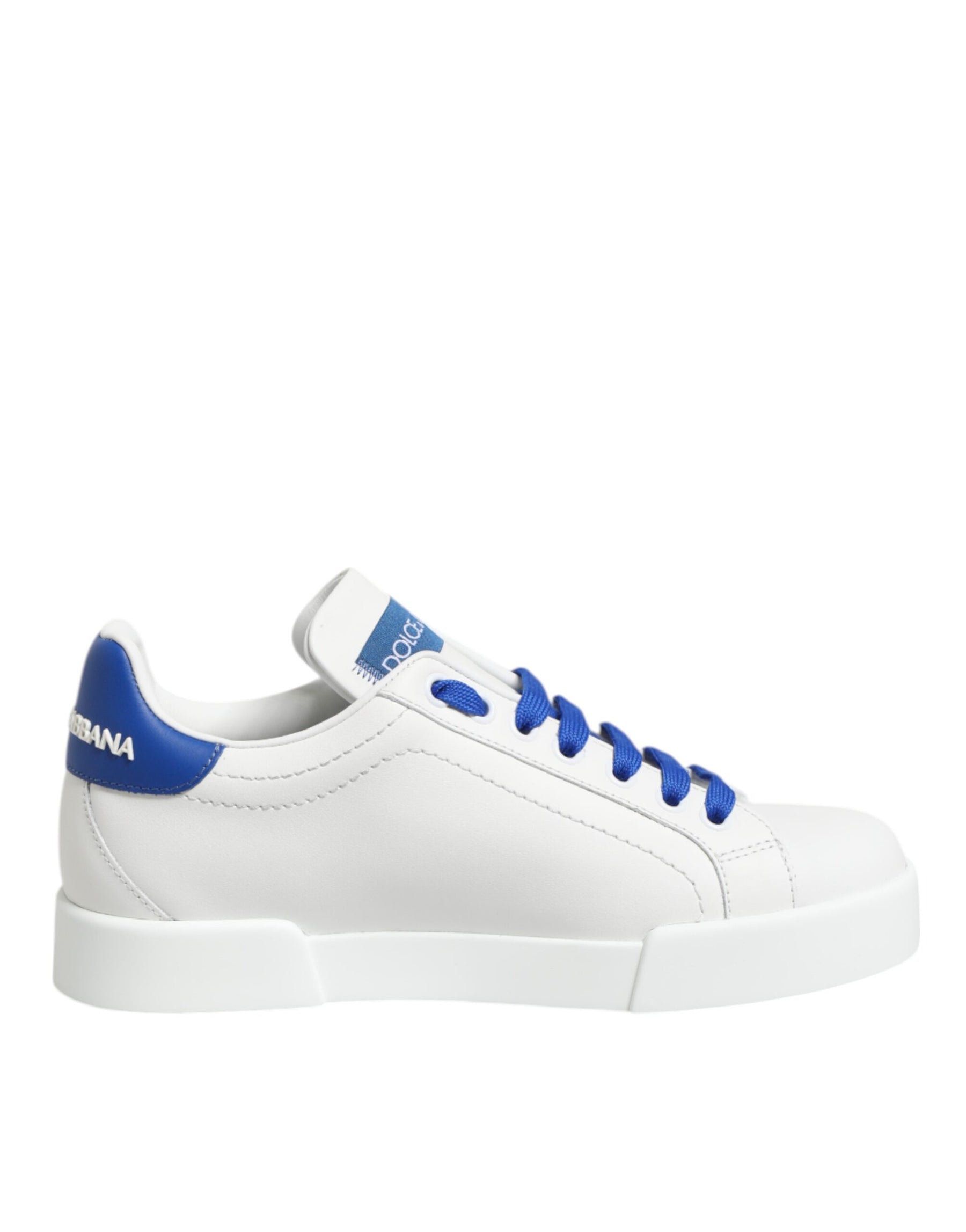 Dolce & Gabbana White Blue Leather Low Top Sneakers Shoes | Regal Royce