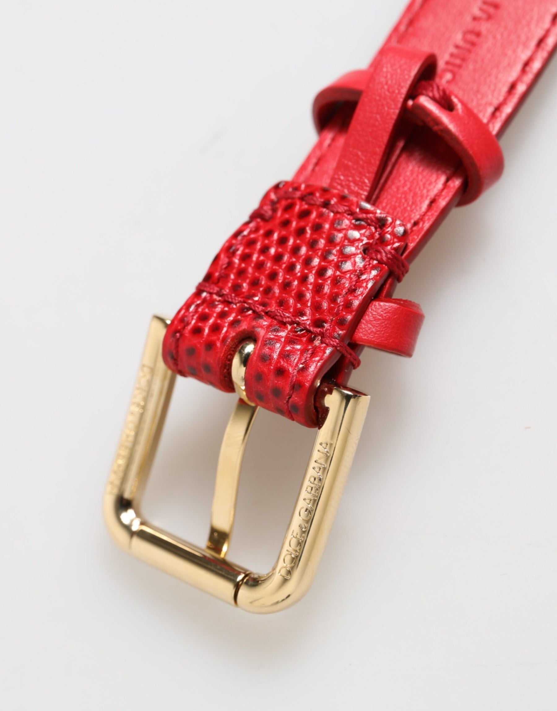 Dolce & Gabbana Red Exotic Leather Gold Tone Metal Buckle Women Armband | Regal Royce