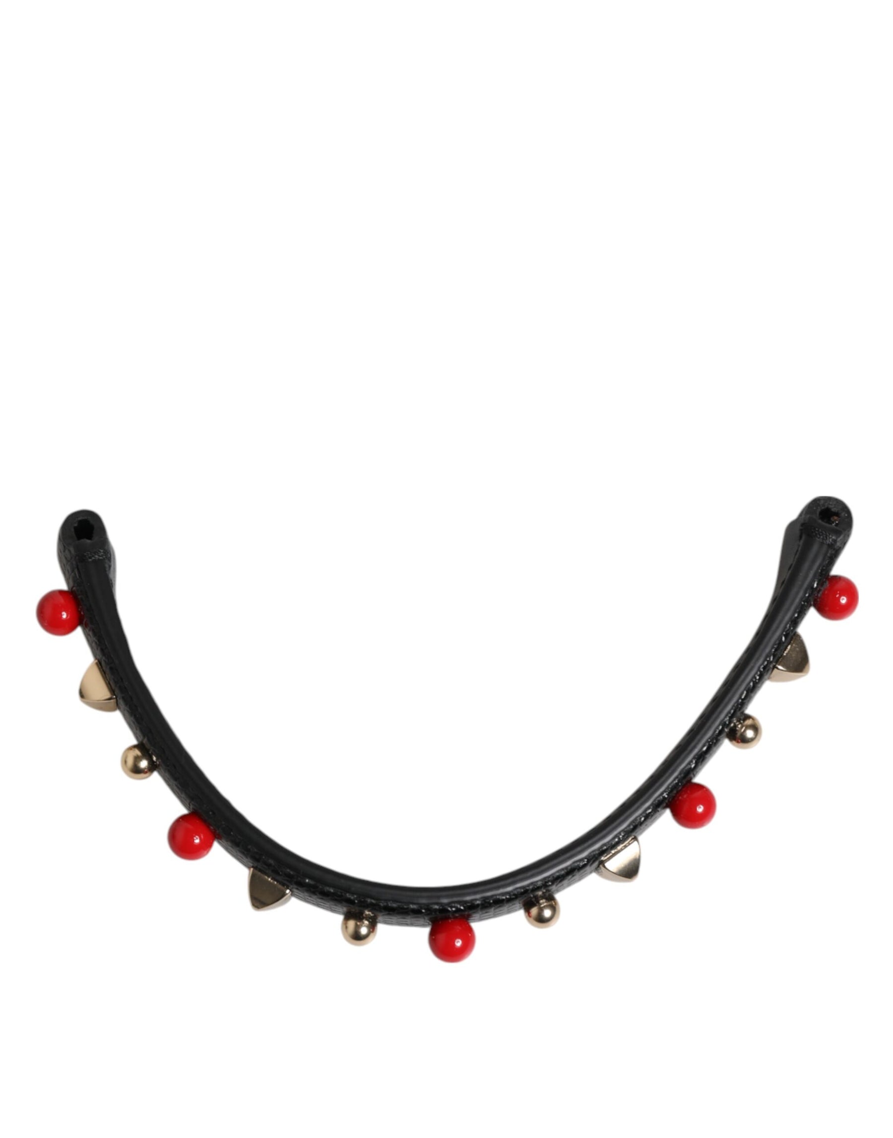 Dolce & Gabbana Black Embellished Leather Bag Handle Women Shoulder Strap | Regal Royce