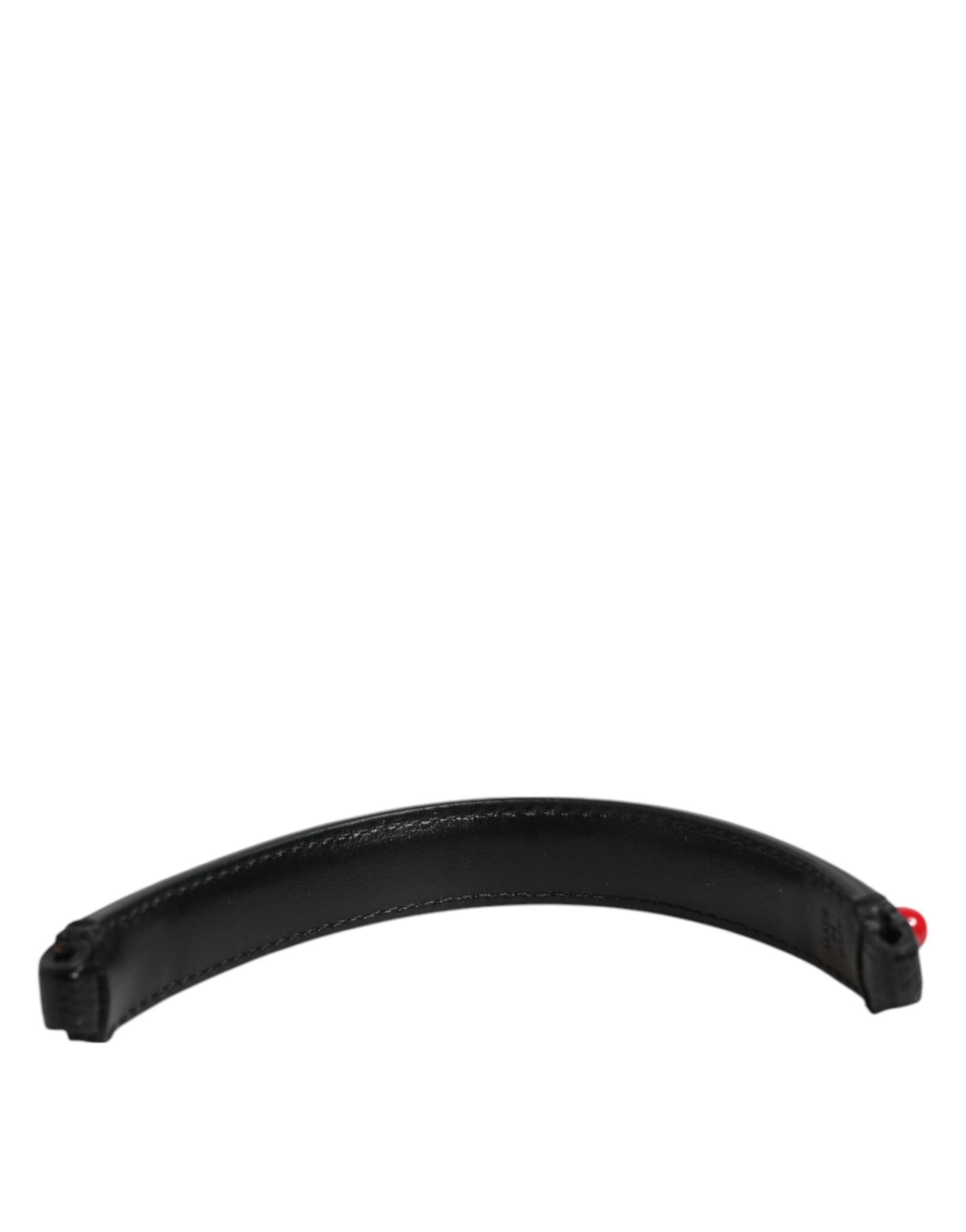 Dolce & Gabbana Black Embellished Leather Bag Handle Women Shoulder Strap | Regal Royce