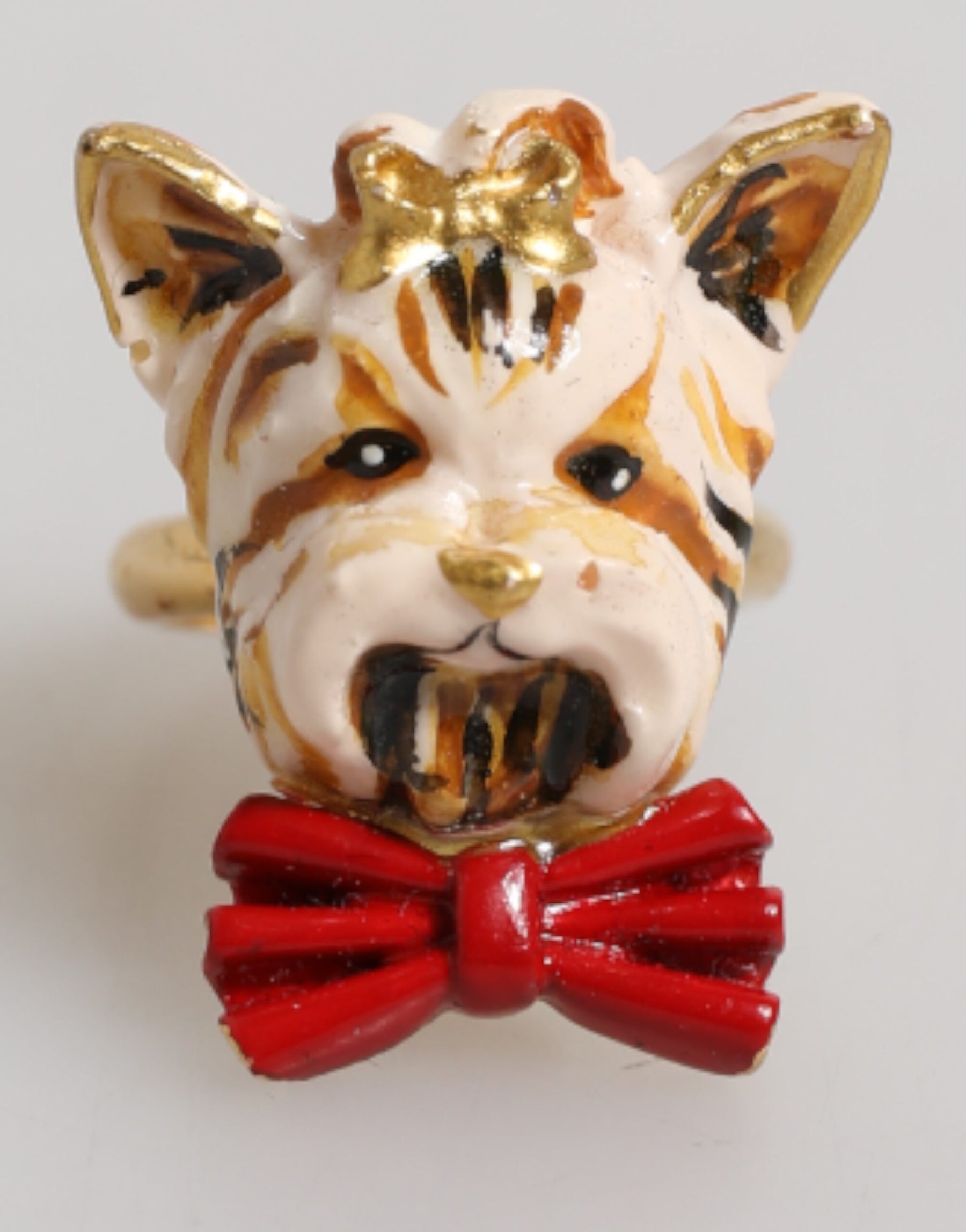 Dolce & Gabbana Gold Brass Resin Beige Dog Pet Accessory Ring | Regal Royce