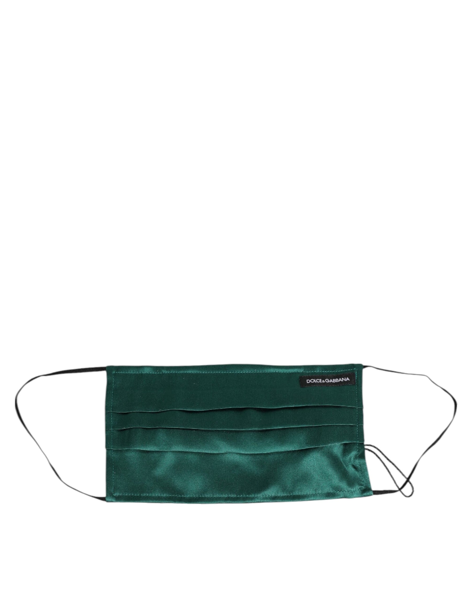 Dolce & Gabbana Green Silk Pleated Elastic Ear Strap Face Mask | Regal Royce