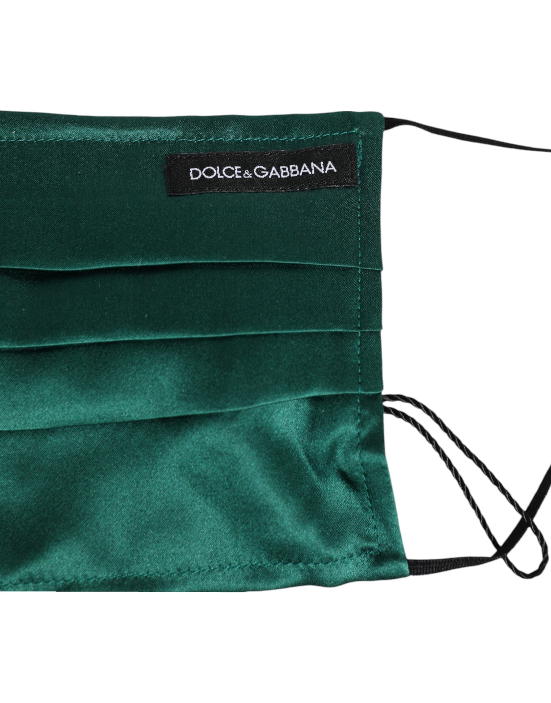 Dolce & Gabbana Green Silk Pleated Elastic Ear Strap Face Mask | Regal Royce