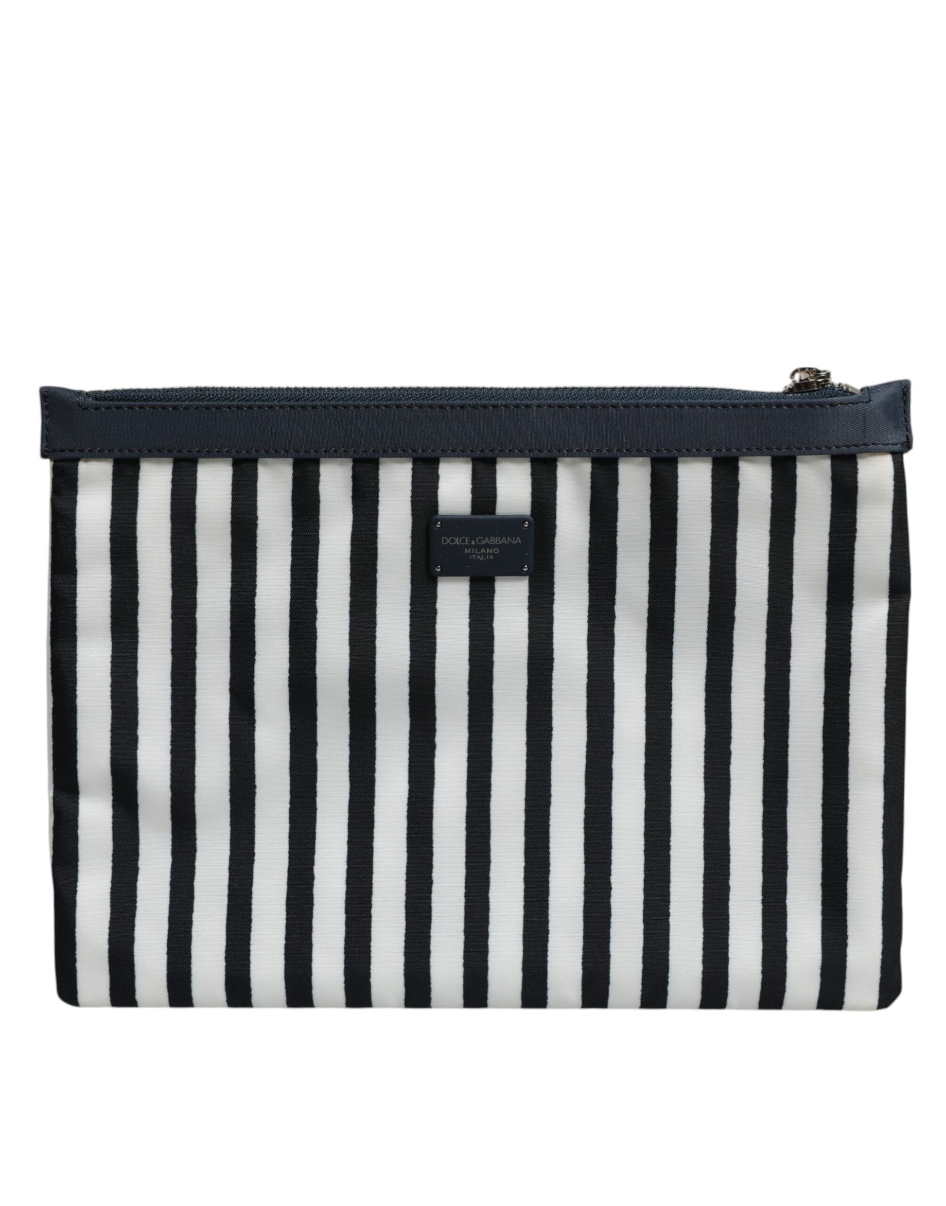 Dolce & Gabbana Black White Striped Logo Plaque Clutch Borse Pouch Bag