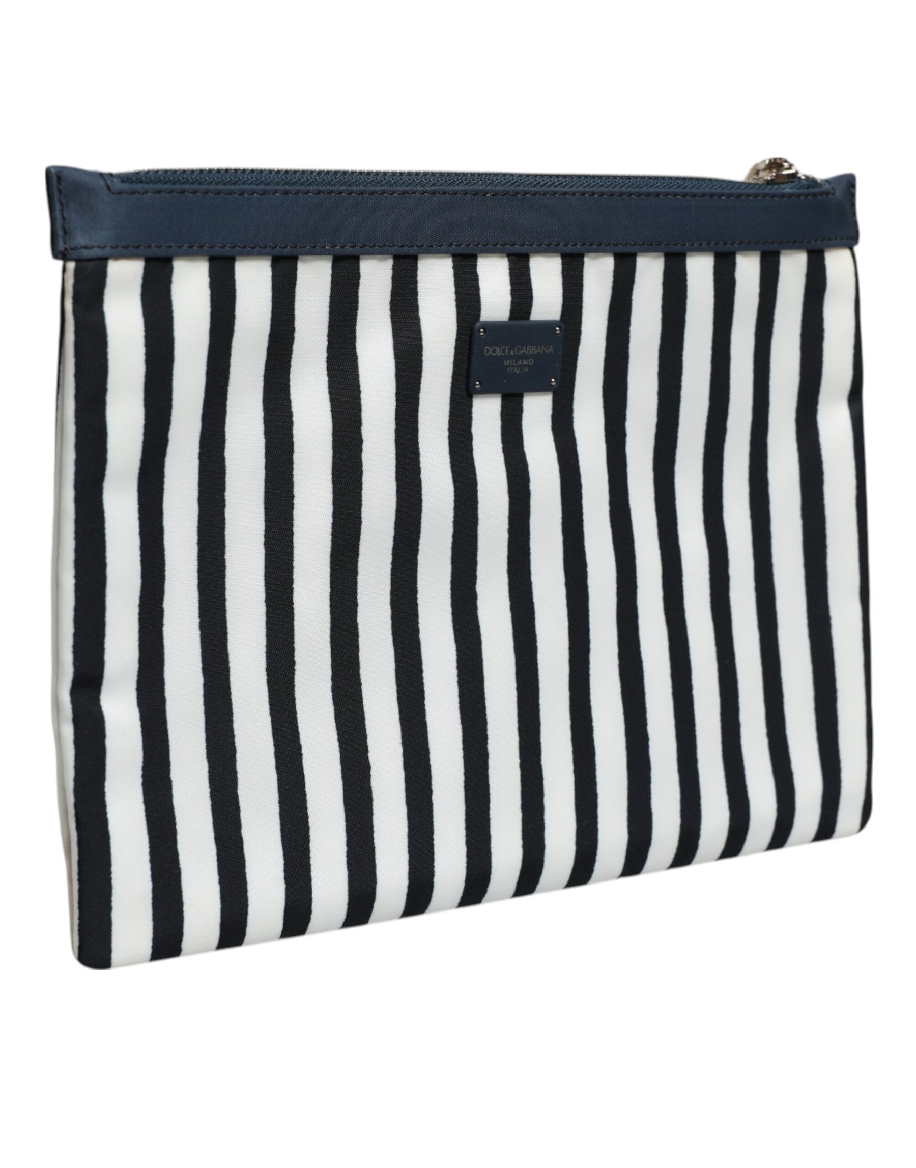 Dolce & Gabbana Black White Striped Logo Plaque Clutch Borse Pouch Bag | Regal Royce