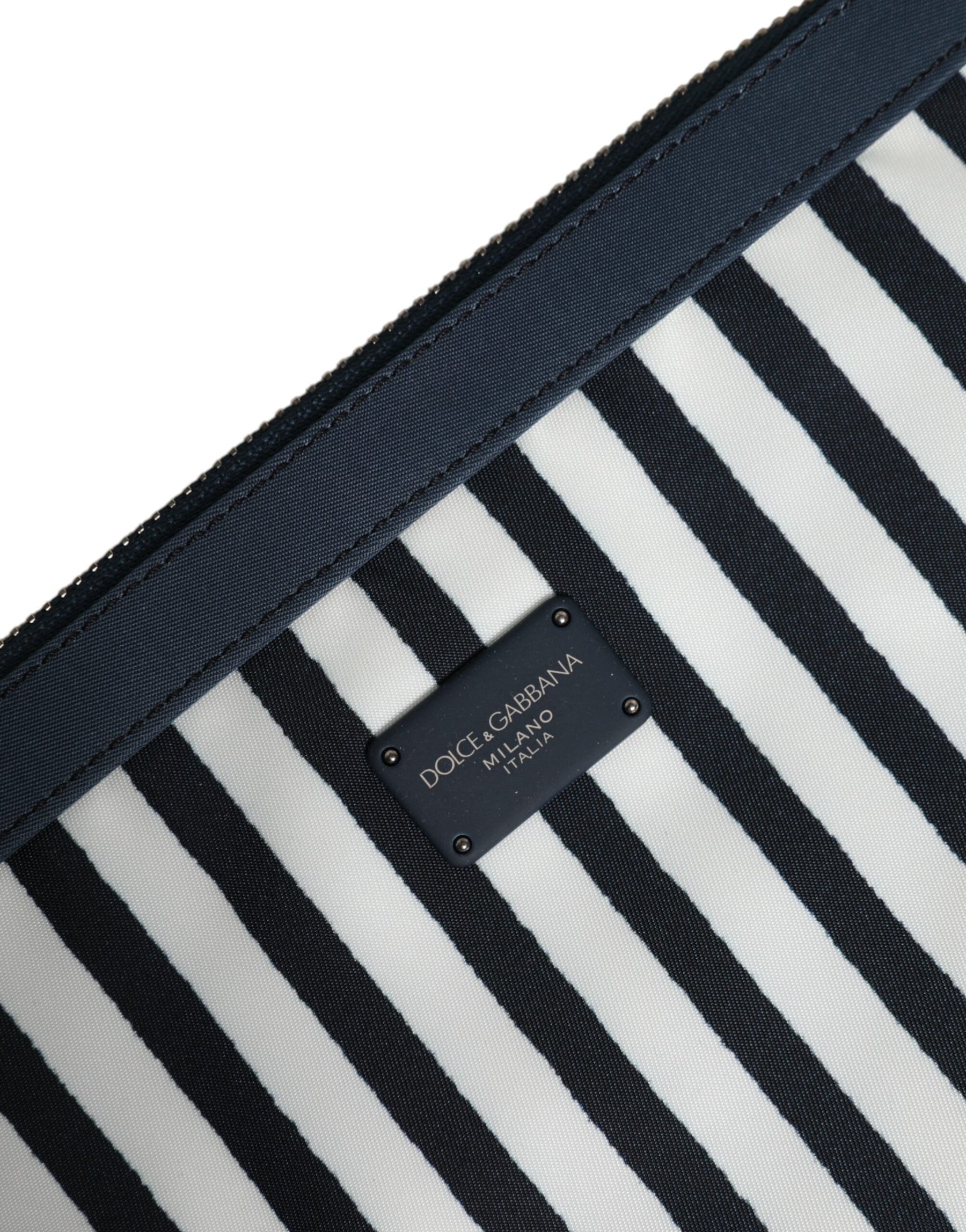 Dolce & Gabbana Black White Striped Logo Plaque Clutch Borse Pouch Bag | Regal Royce