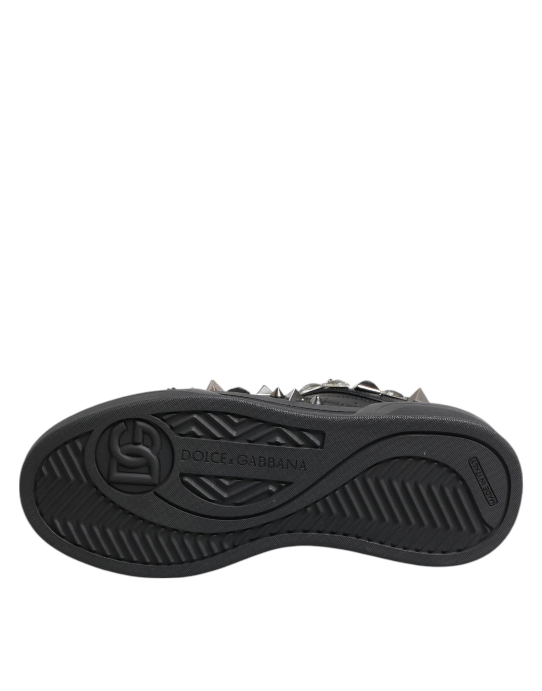 Dolce & Gabbana Black Leather Studded Low Top Sneakers Shoes | Regal Royce