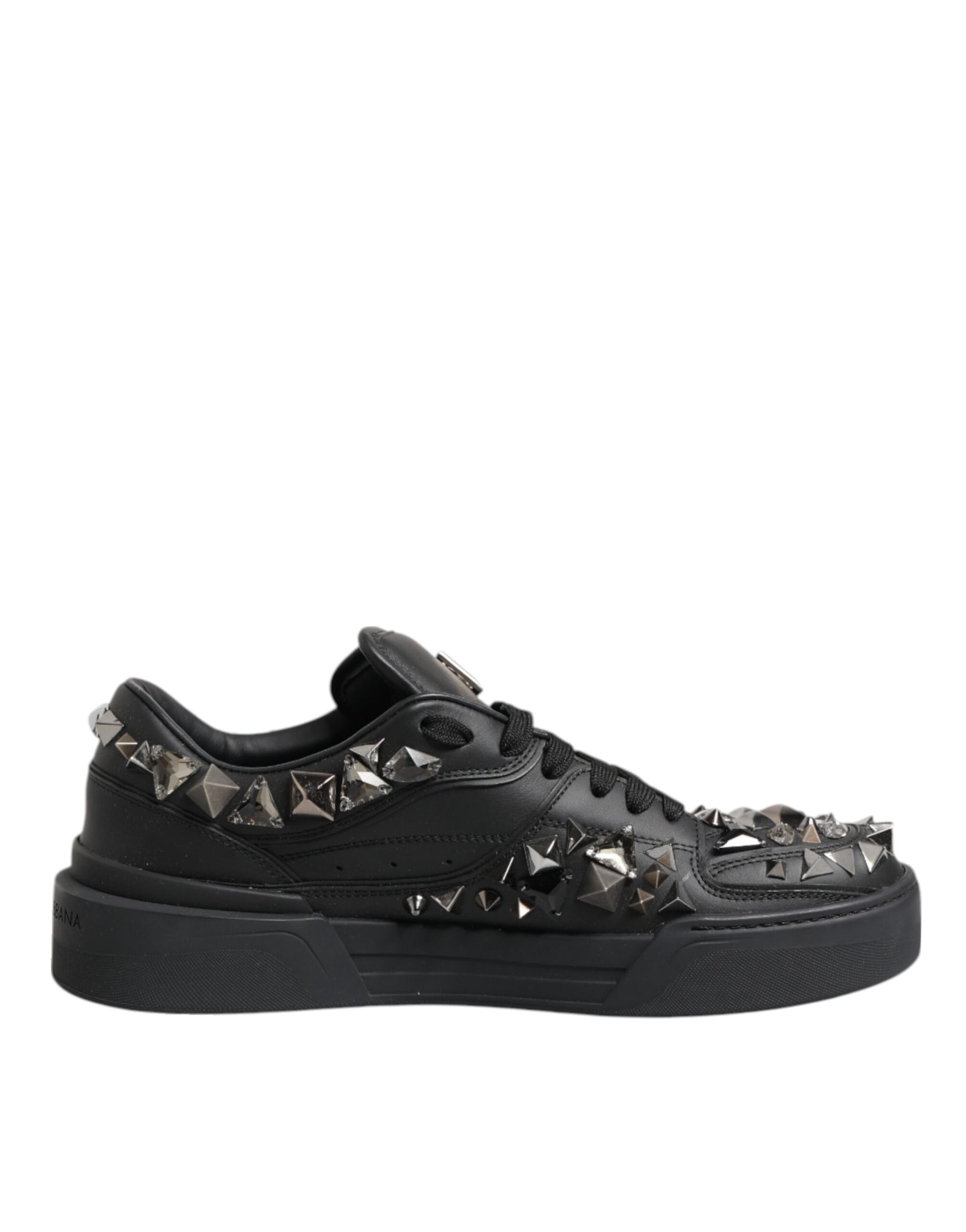 Dolce & Gabbana Black Leather Studded Low Top Sneakers Shoes | Regal Royce