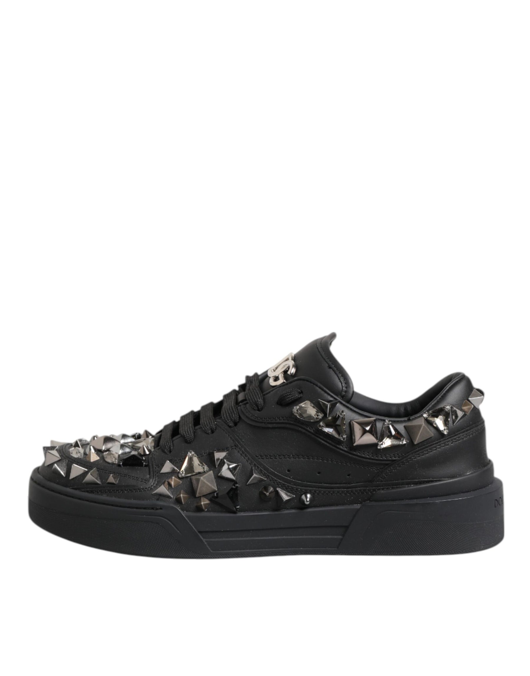 Dolce & Gabbana Black Leather Studded Low Top Sneakers Shoes | Regal Royce