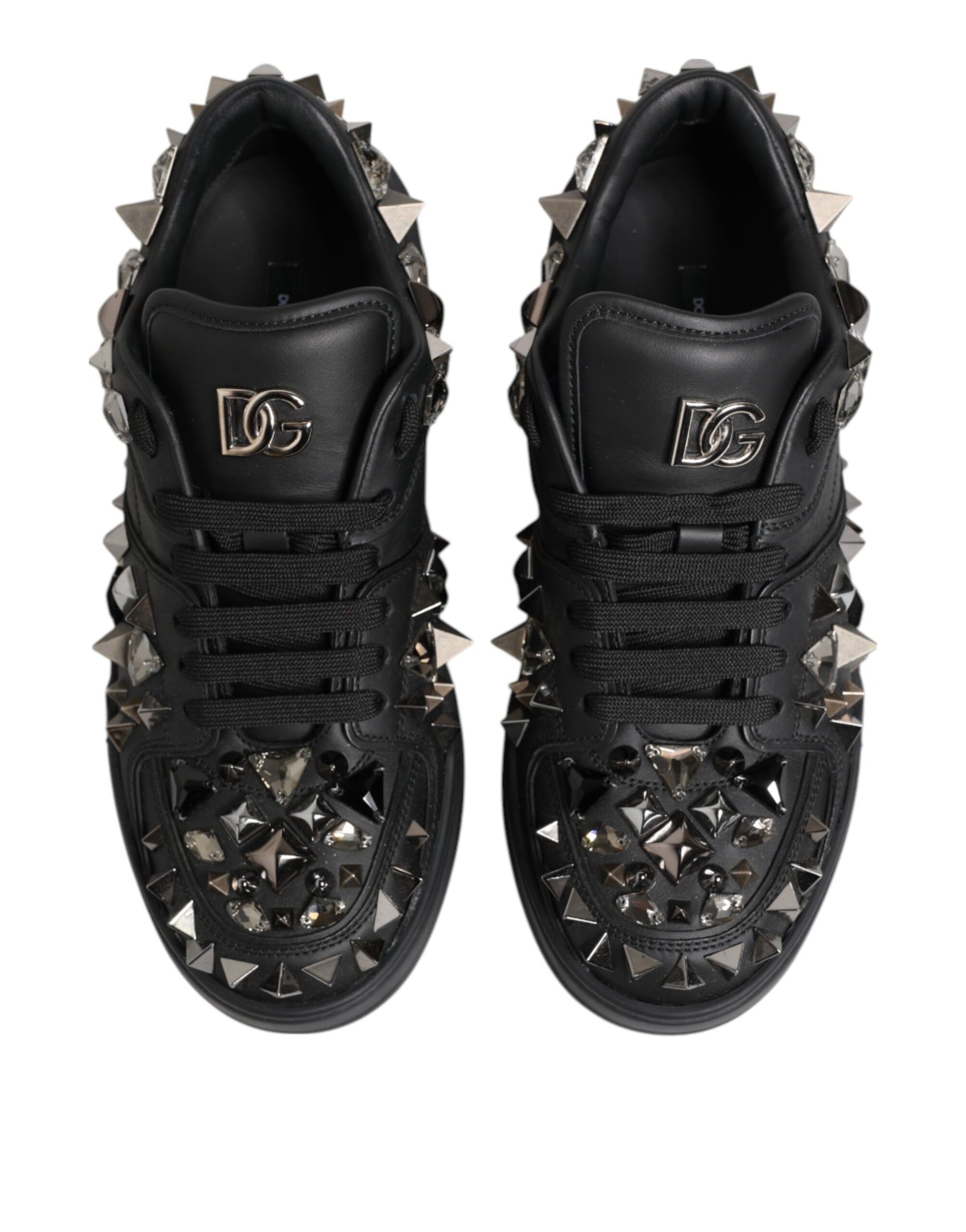 Dolce & Gabbana Black Leather Studded Low Top Sneakers Shoes