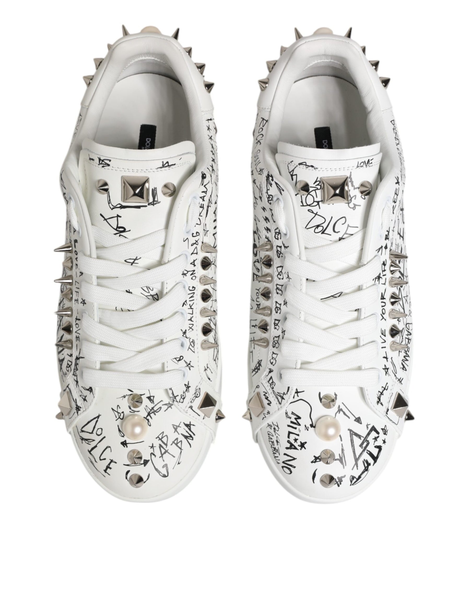 Dolce & Gabbana White Portofino Studded Men Sneakers Shoes | Regal Royce