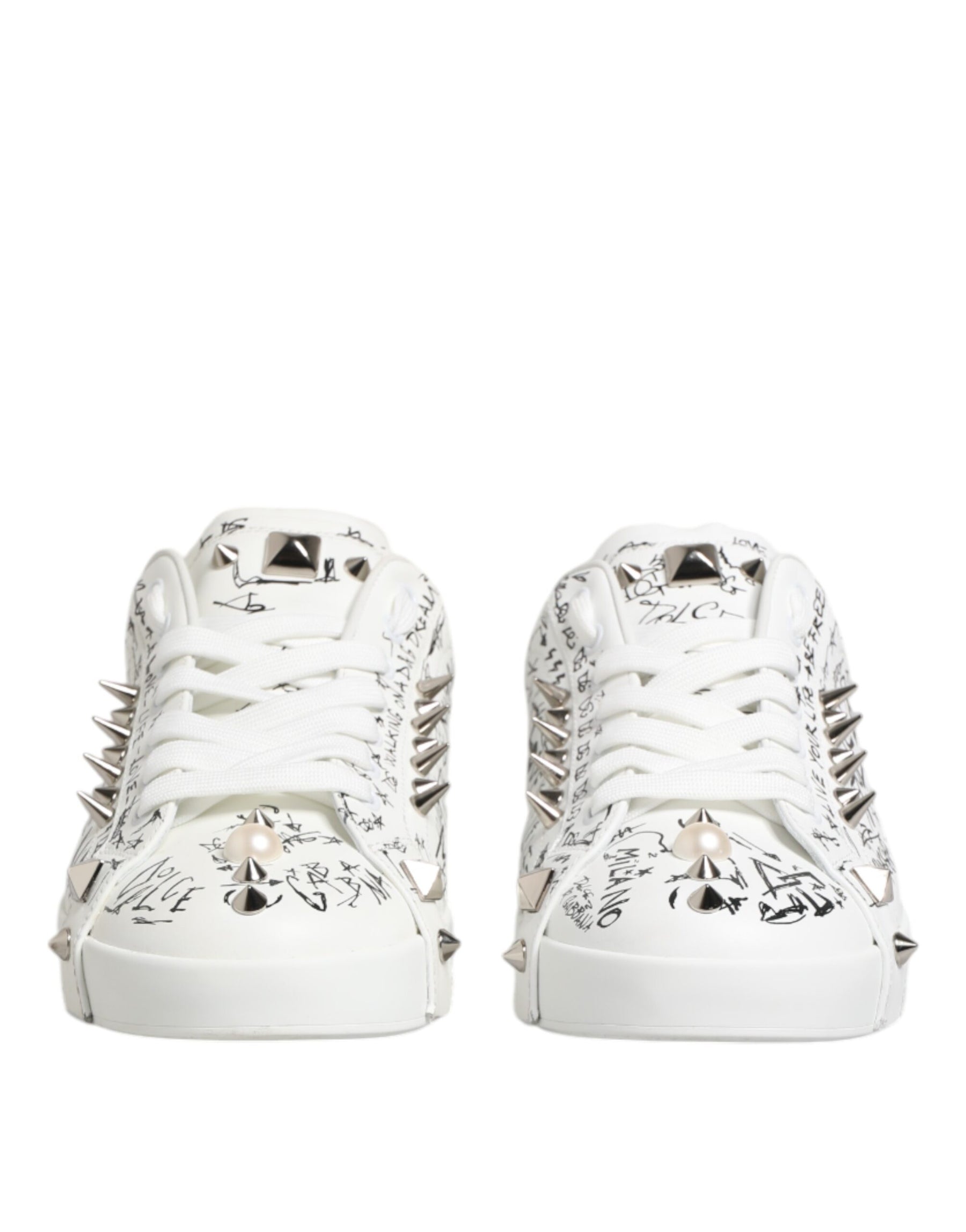 Dolce & Gabbana White Portofino Studded Men Sneakers Shoes | Regal Royce