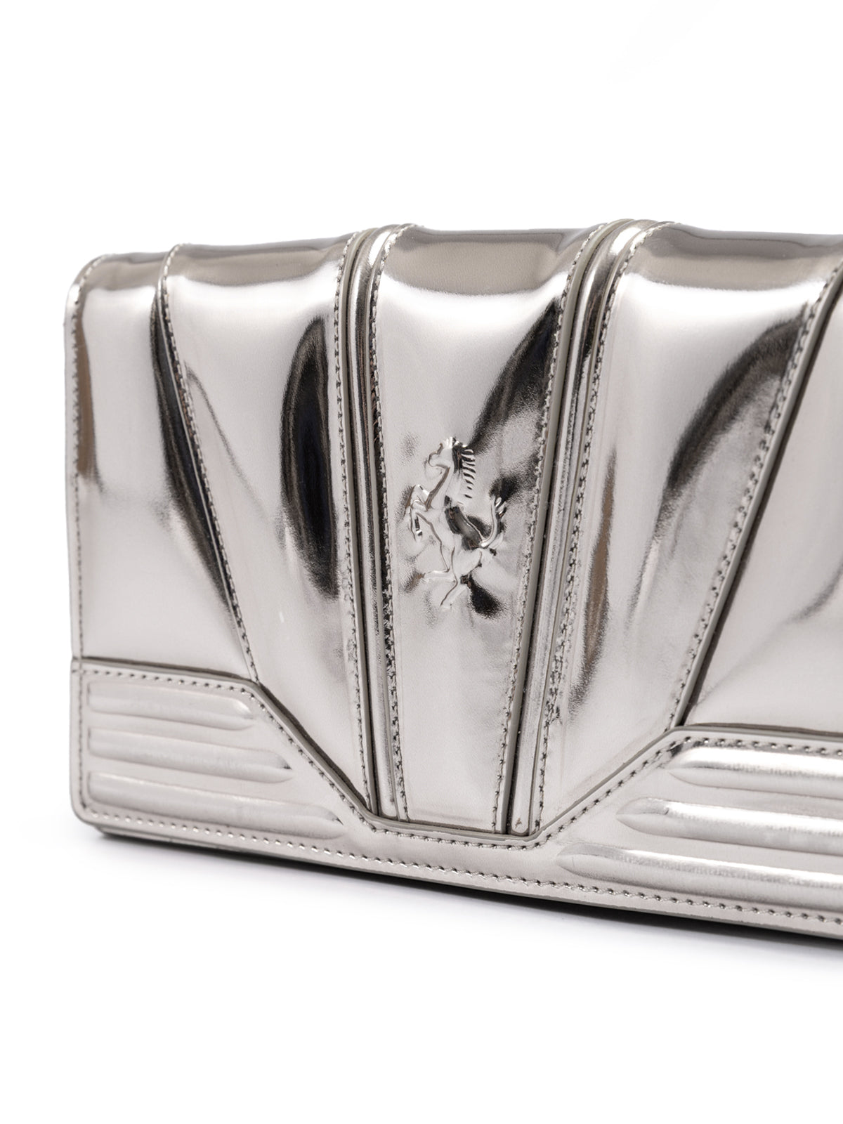 Ferrari Metal Silver GT patent leather bag with chain | Regal Royce