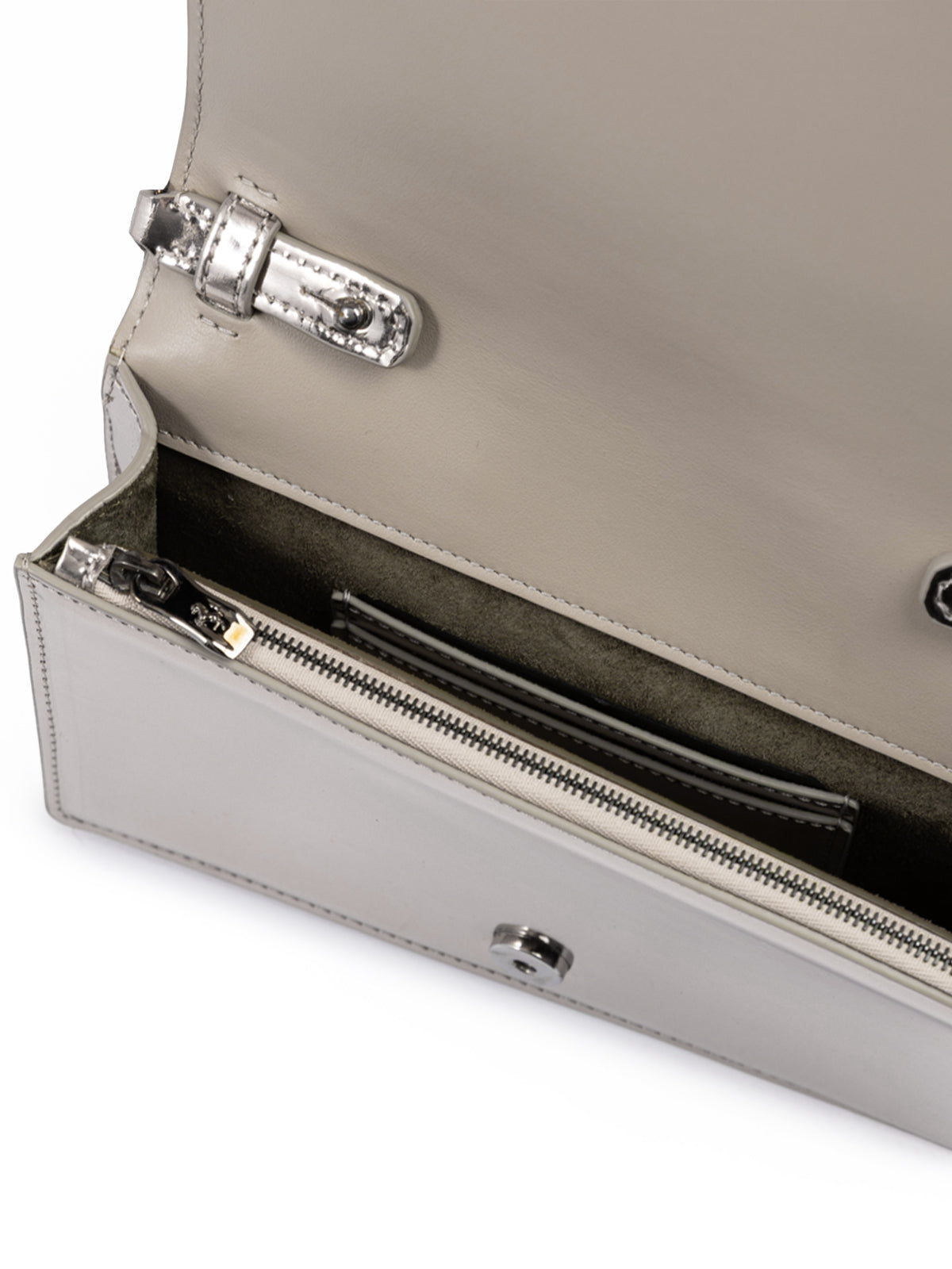 Ferrari Metal Silver GT patent leather bag with chain | Regal Royce