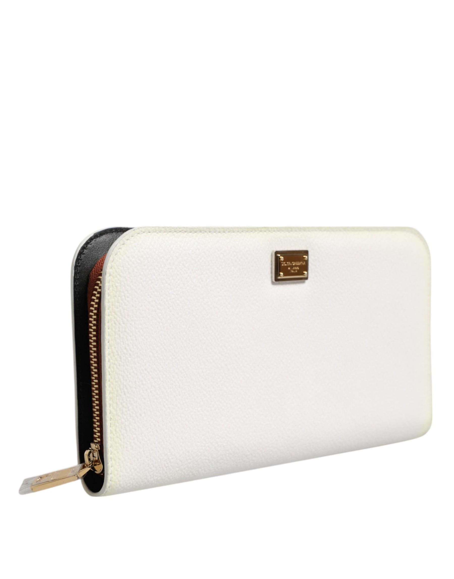 Dolce & Gabbana White Leather Logo Plaque Zip Around Continental Wallet | Regal Royce