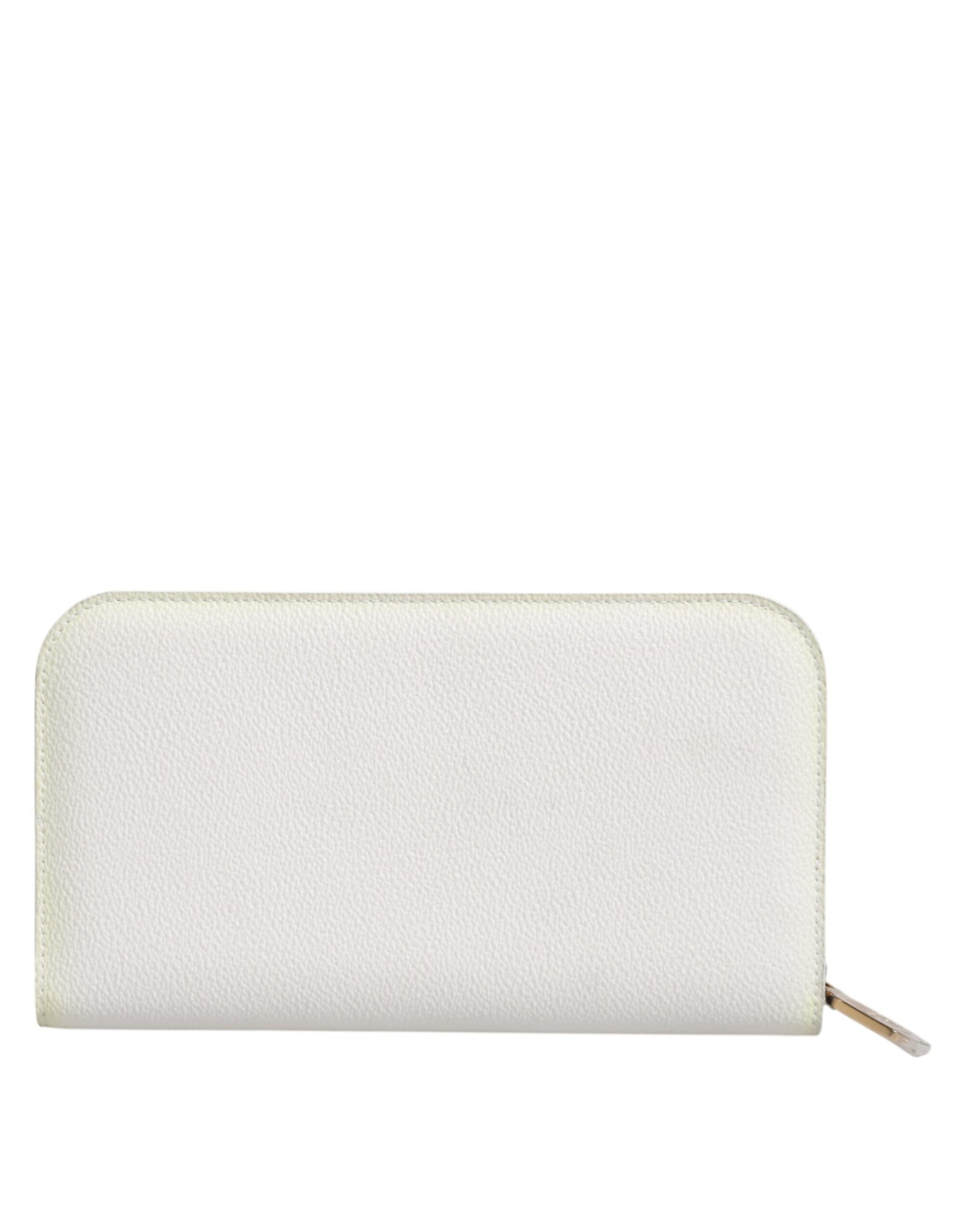 Dolce & Gabbana White Leather Logo Plaque Zip Around Continental Wallet | Regal Royce