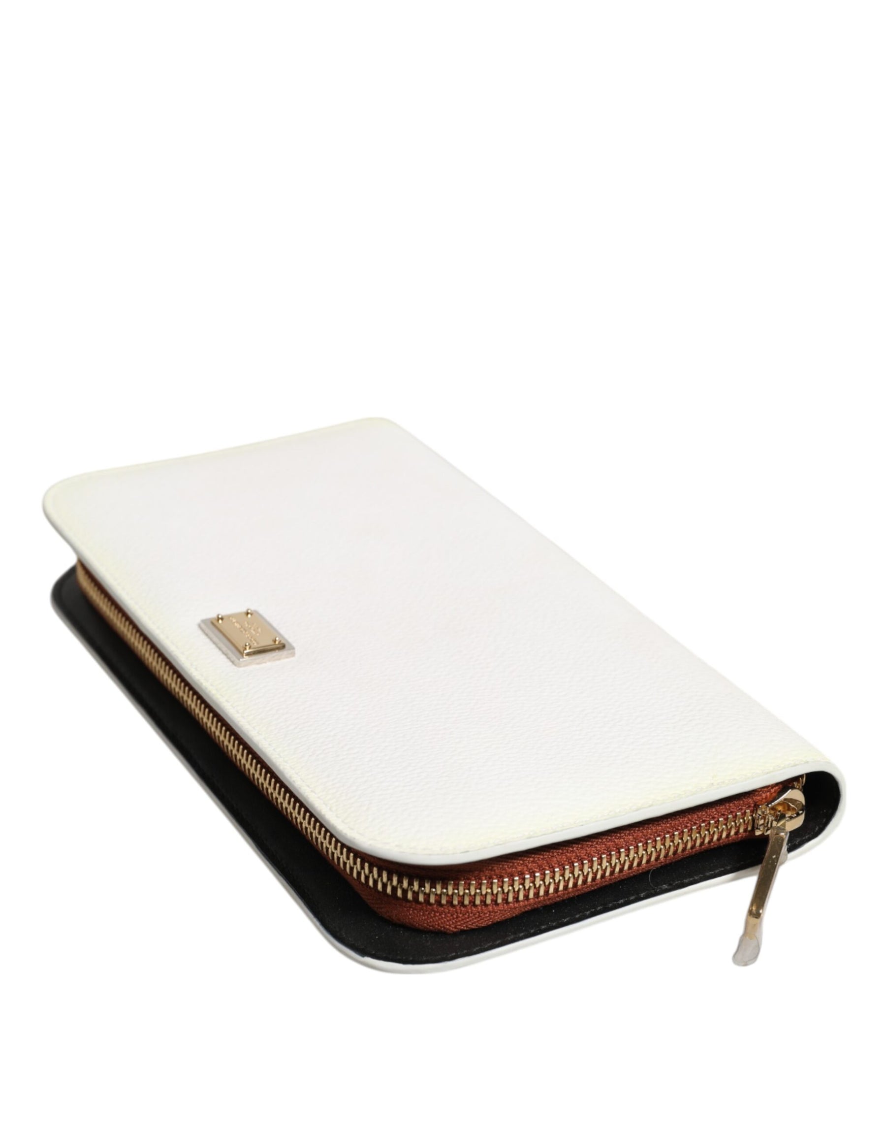 Dolce & Gabbana White Leather Logo Plaque Zip Around Continental Wallet | Regal Royce