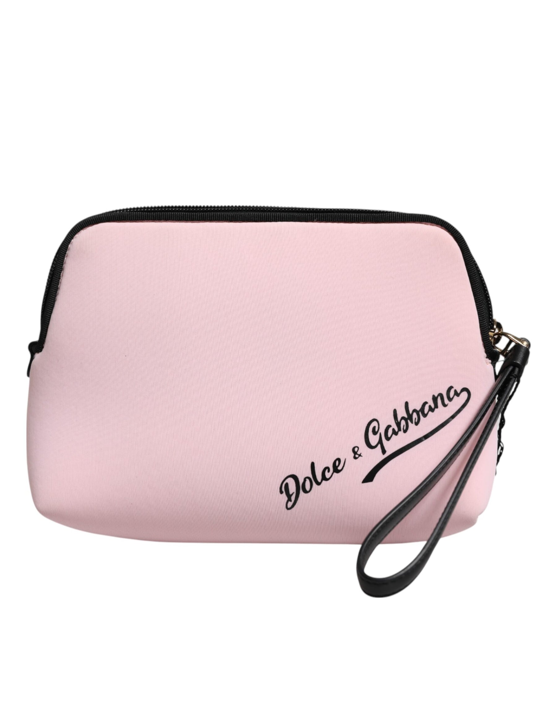 Dolce & Gabbana Pink Solid Nylon DG Logo Print Clutch Zip Borse Pouch Bag | Regal Royce