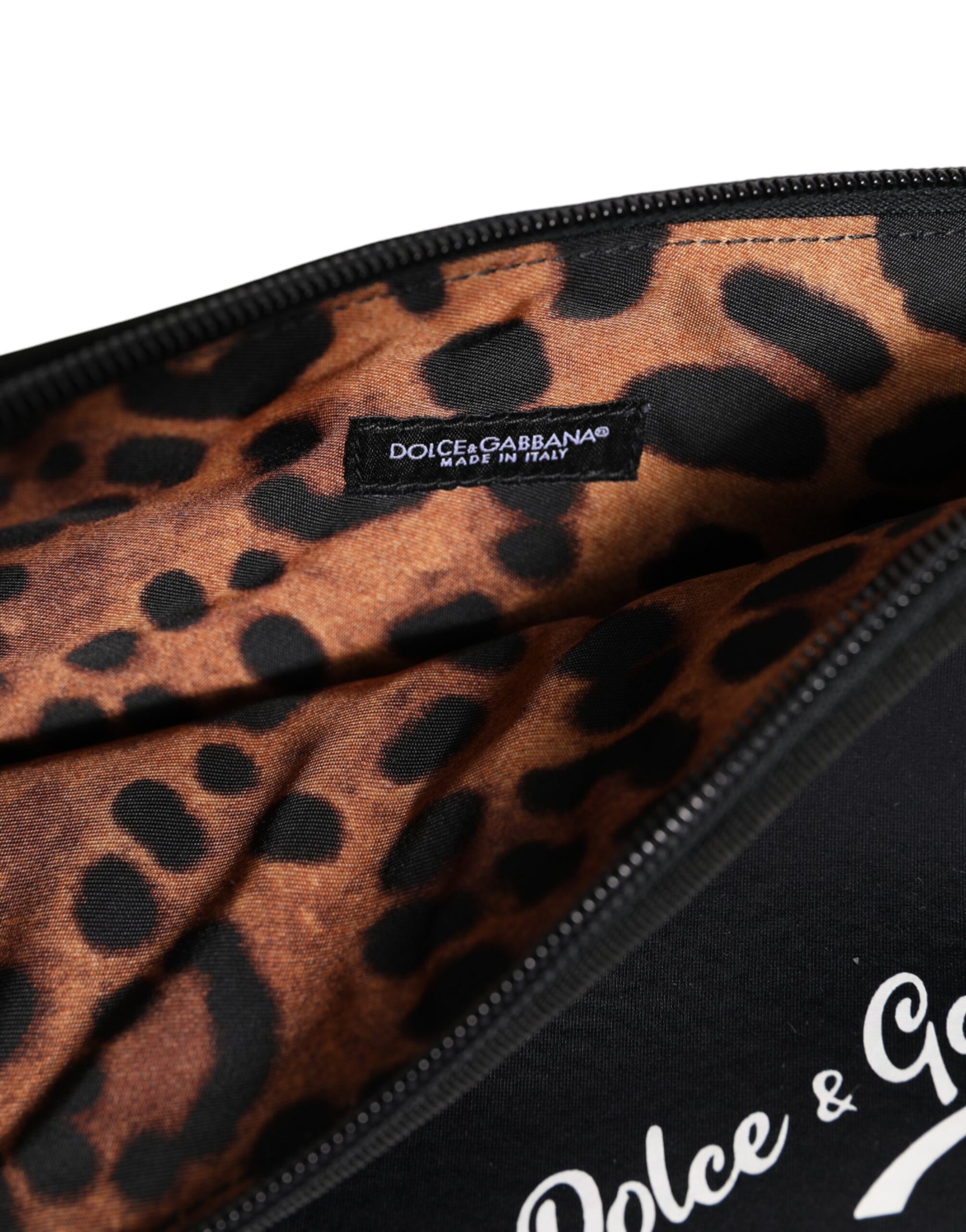 Dolce & Gabbana Black Solid Nylon DG LogoPrint Clutch Zip Borse Pouch Bag | Regal Royce