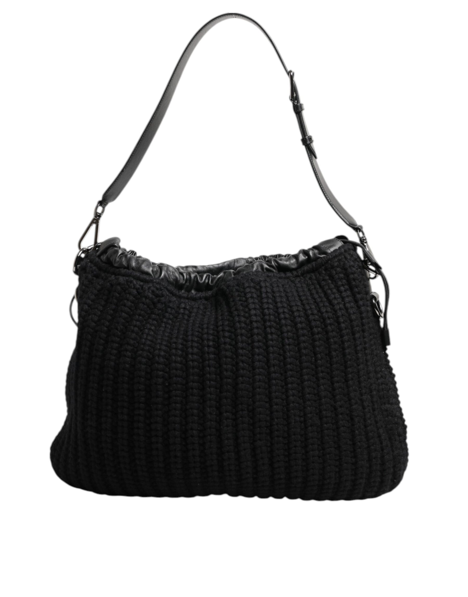 Dolce & Gabbana Black Cashmere Knitted Leather Shoulder Women Borse Bag | Regal Royce