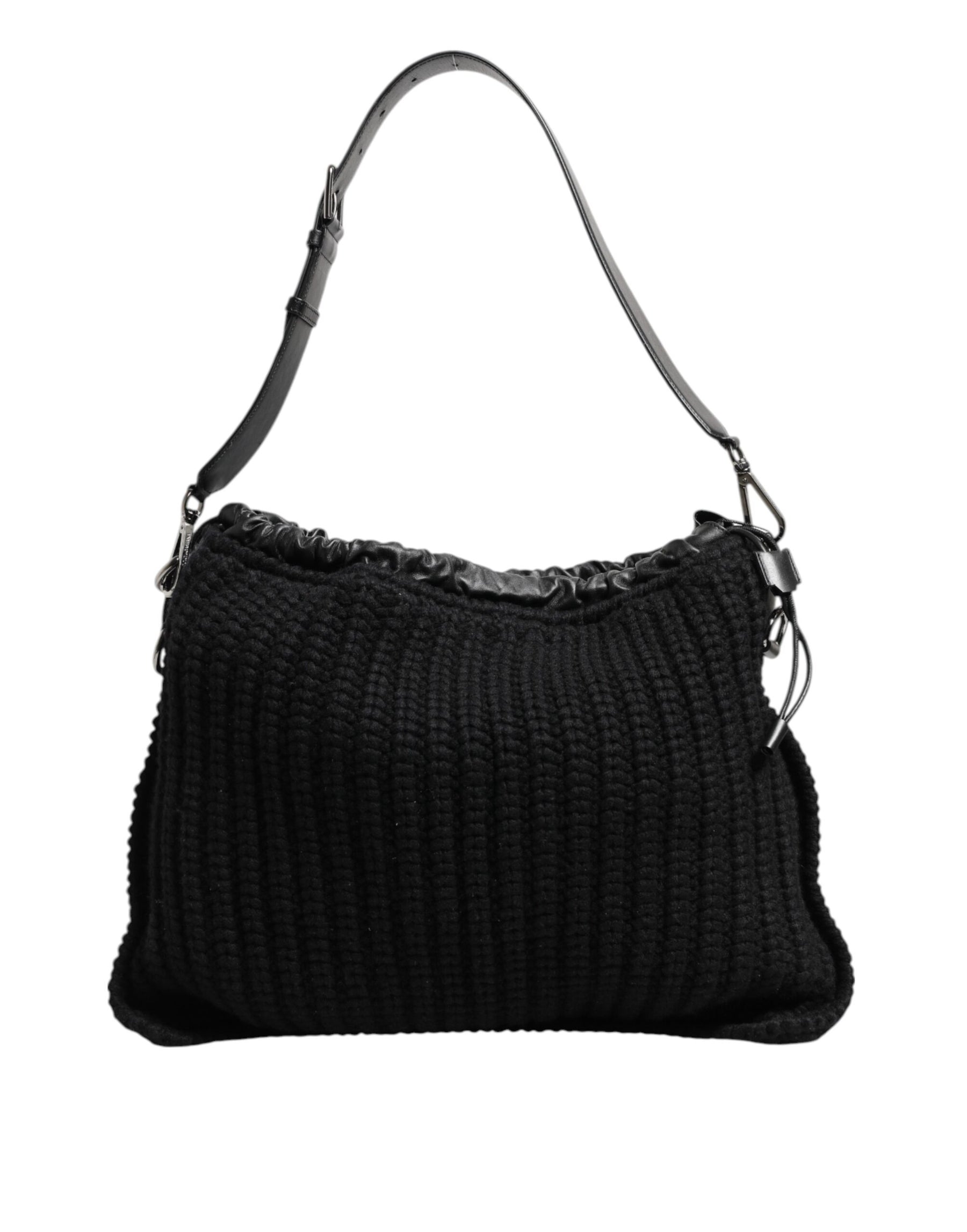 Dolce & Gabbana Black Cashmere Knitted Leather Shoulder Women Borse Bag | Regal Royce