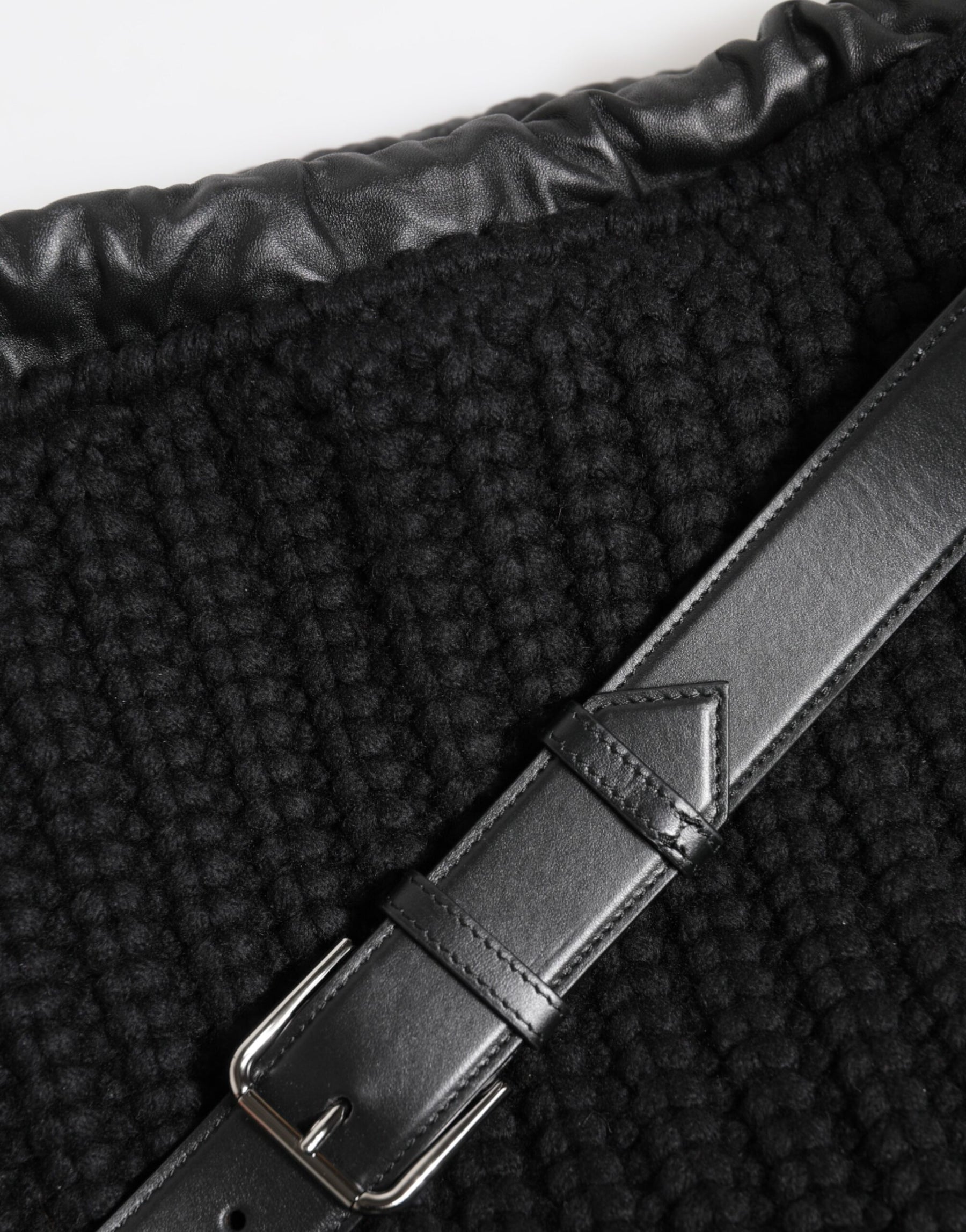 Dolce & Gabbana Black Cashmere Knitted Leather Shoulder Women Borse Bag | Regal Royce