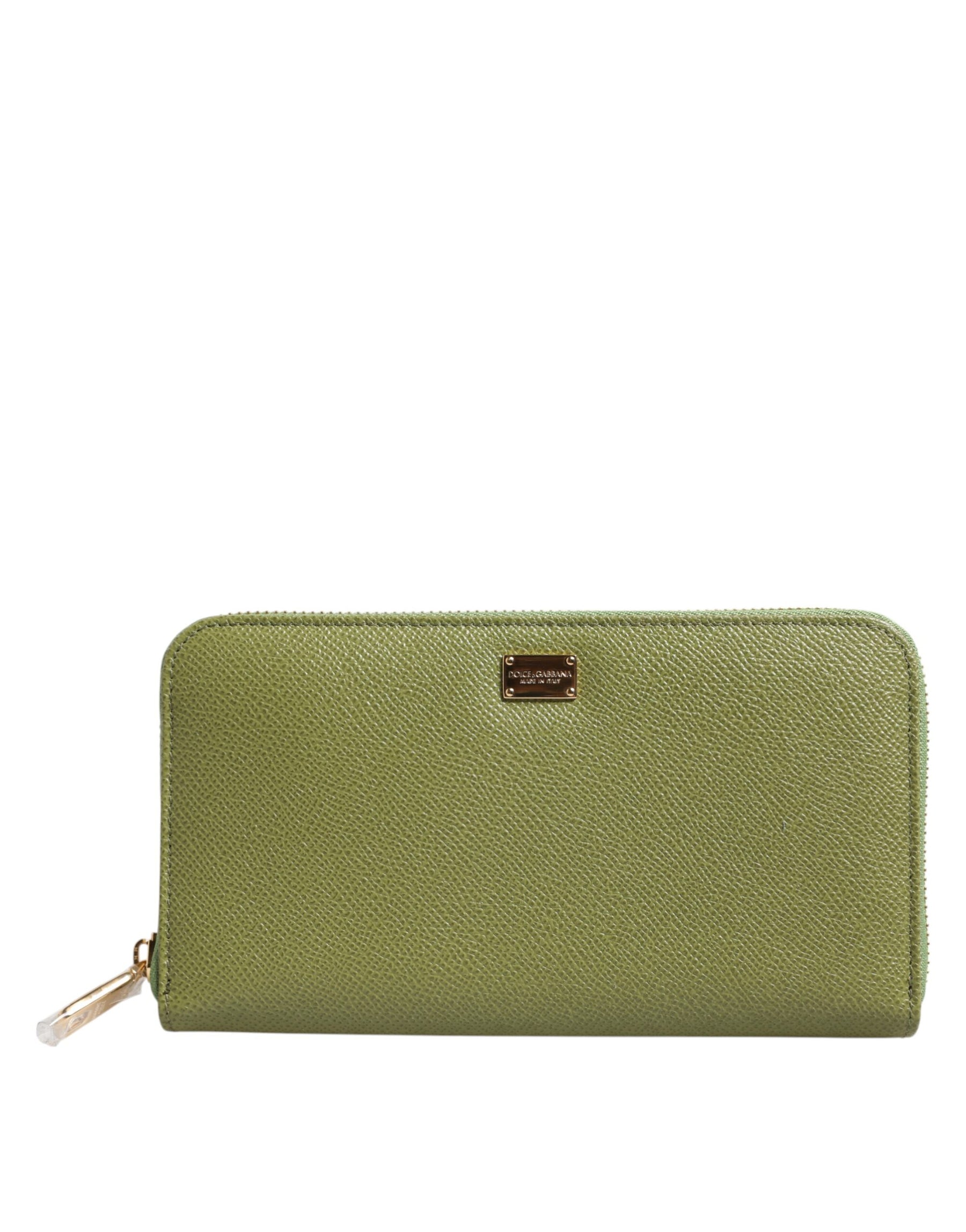 Dolce & Gabbana Green Leather Logo Plaque Zip Around Continenta Wallet | Regal Royce