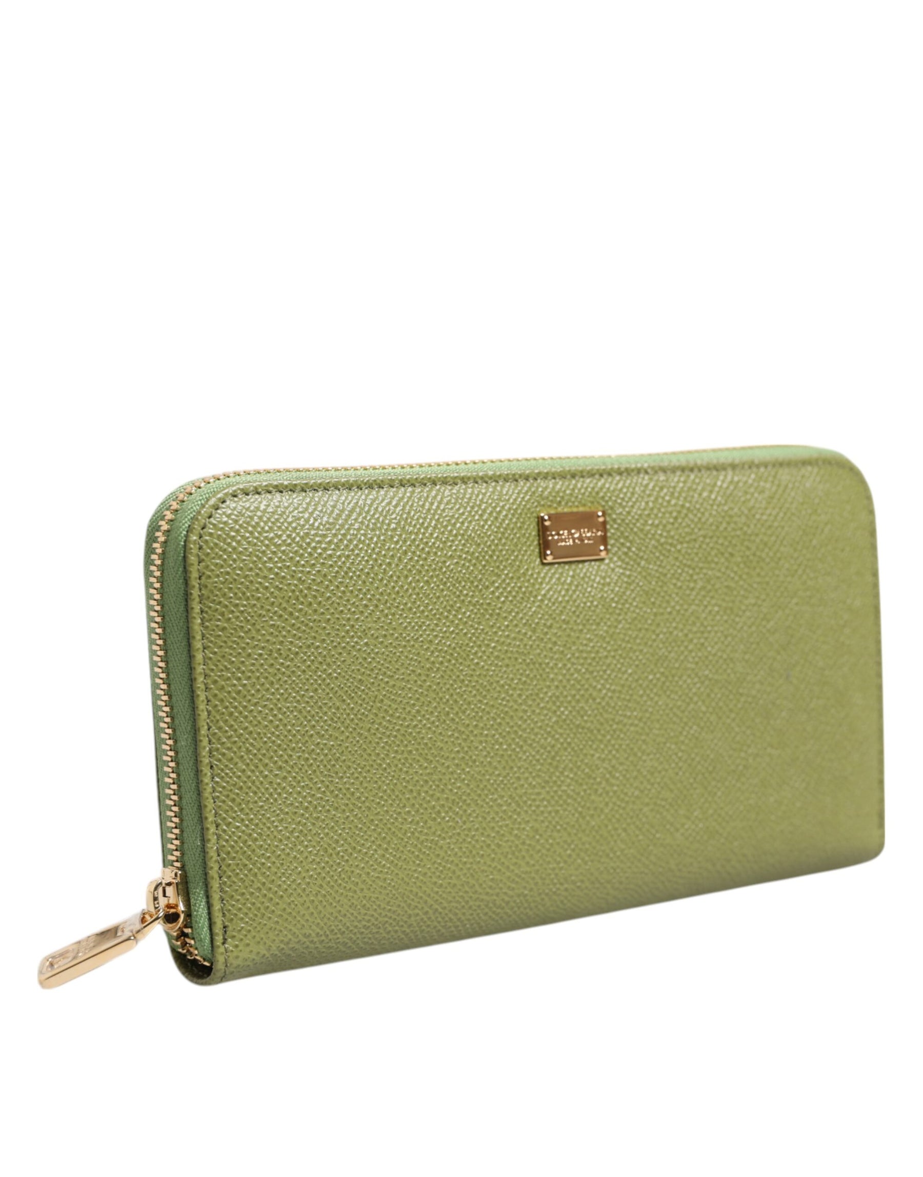 Dolce & Gabbana Green Leather Logo Plaque Zip Around Continenta Wallet | Regal Royce