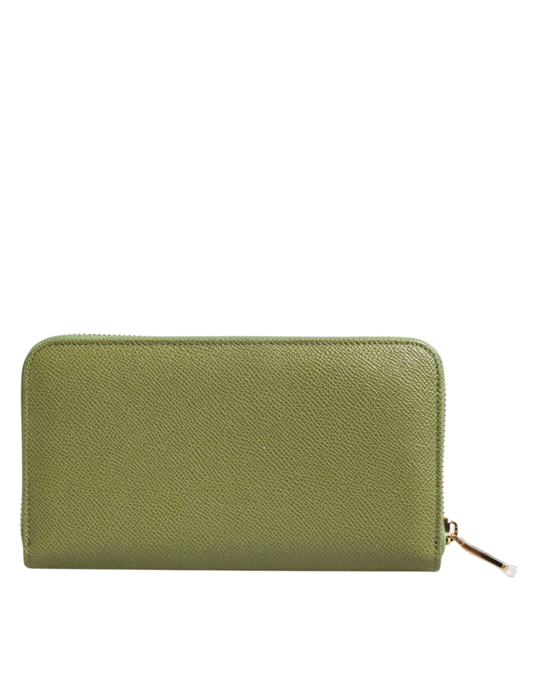 Dolce & Gabbana Green Leather Logo Plaque Zip Around Continenta Wallet | Regal Royce