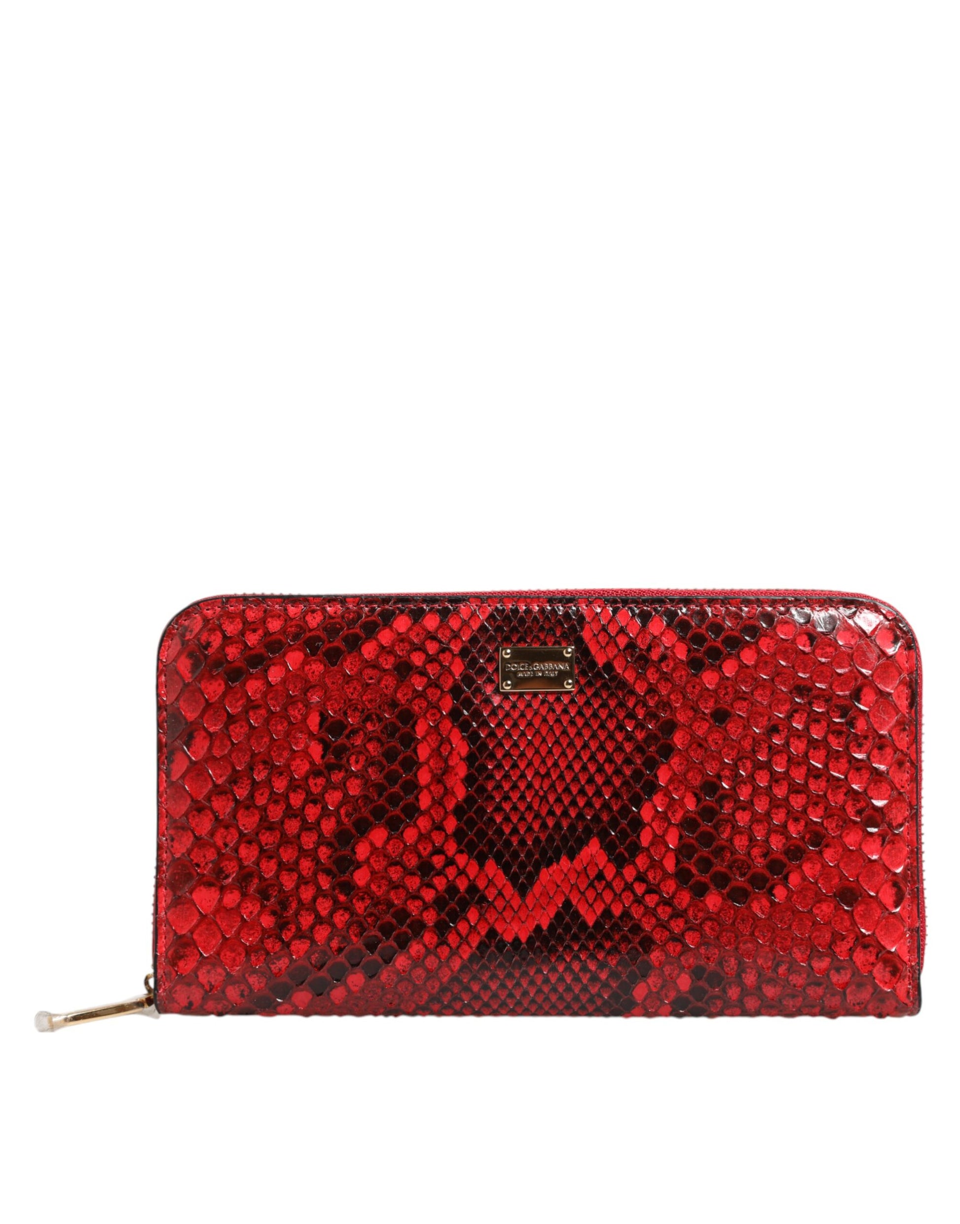 Dolce & Gabbana Red Exotic Leather Zip Around Continental Clutch Wallet