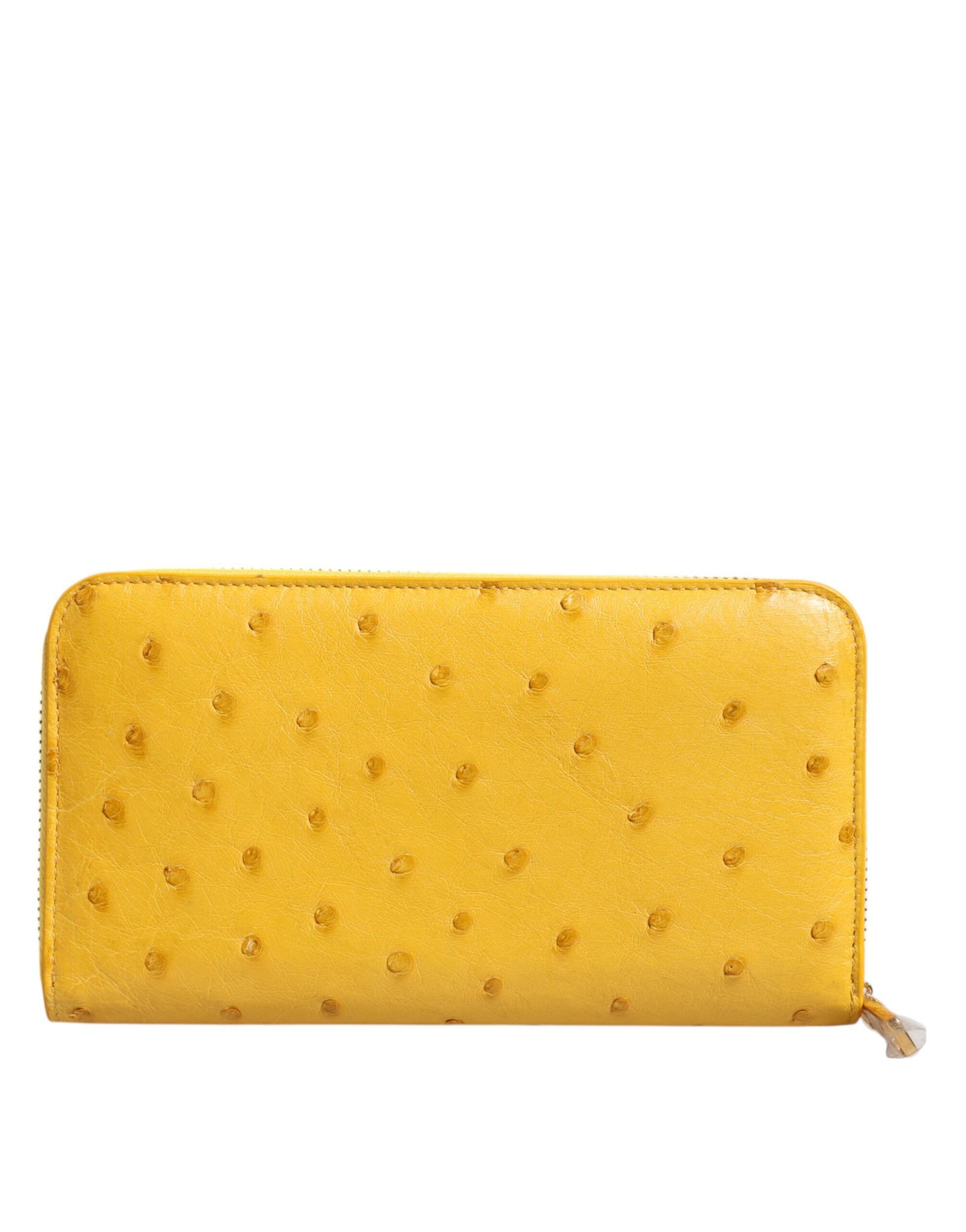 Dolce & Gabbana Yellow Leather Logo Plaque Zip Around Continental Wallet