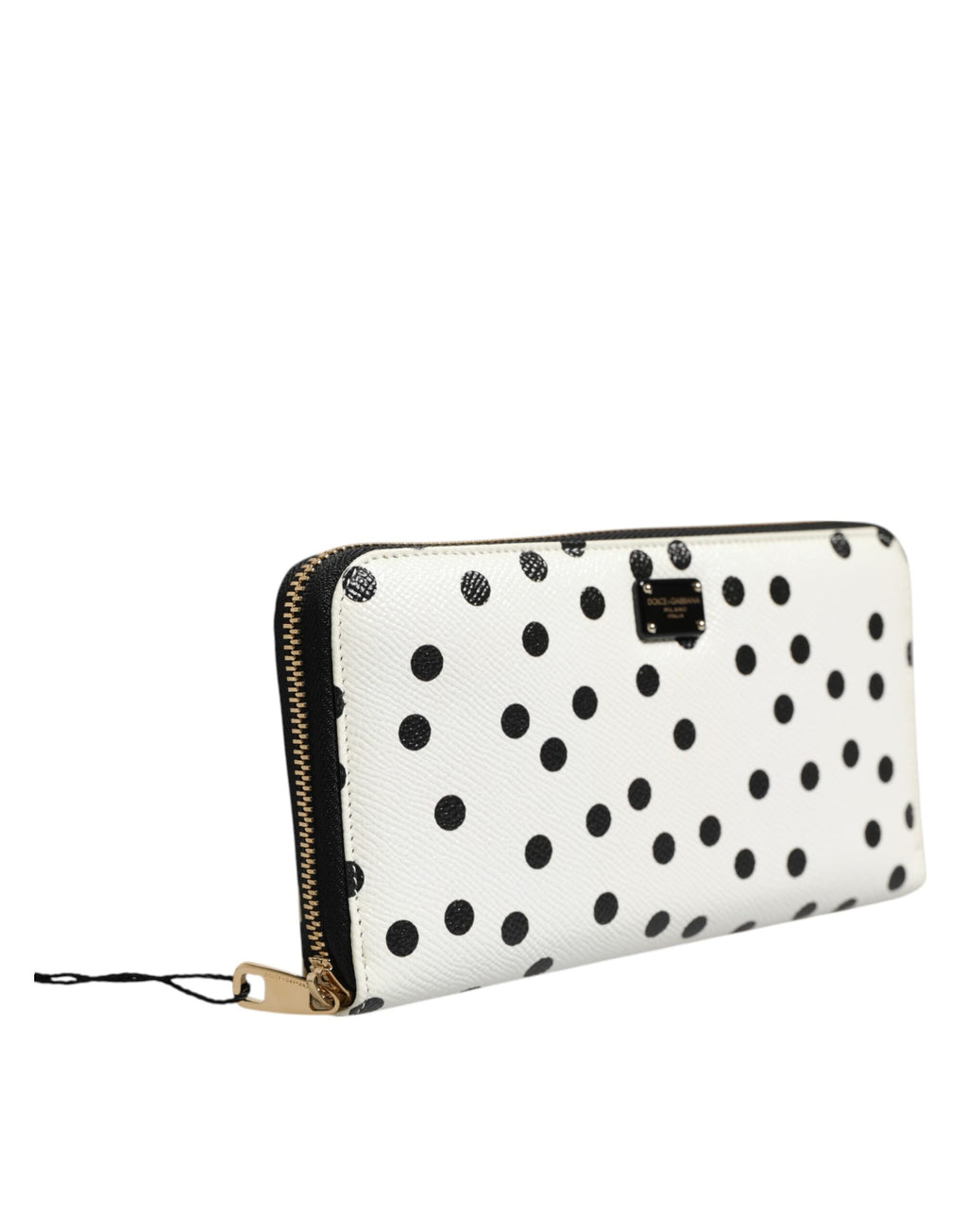 Dolce & Gabbana White Black Dotted Leather Zip Around Continental Wallet