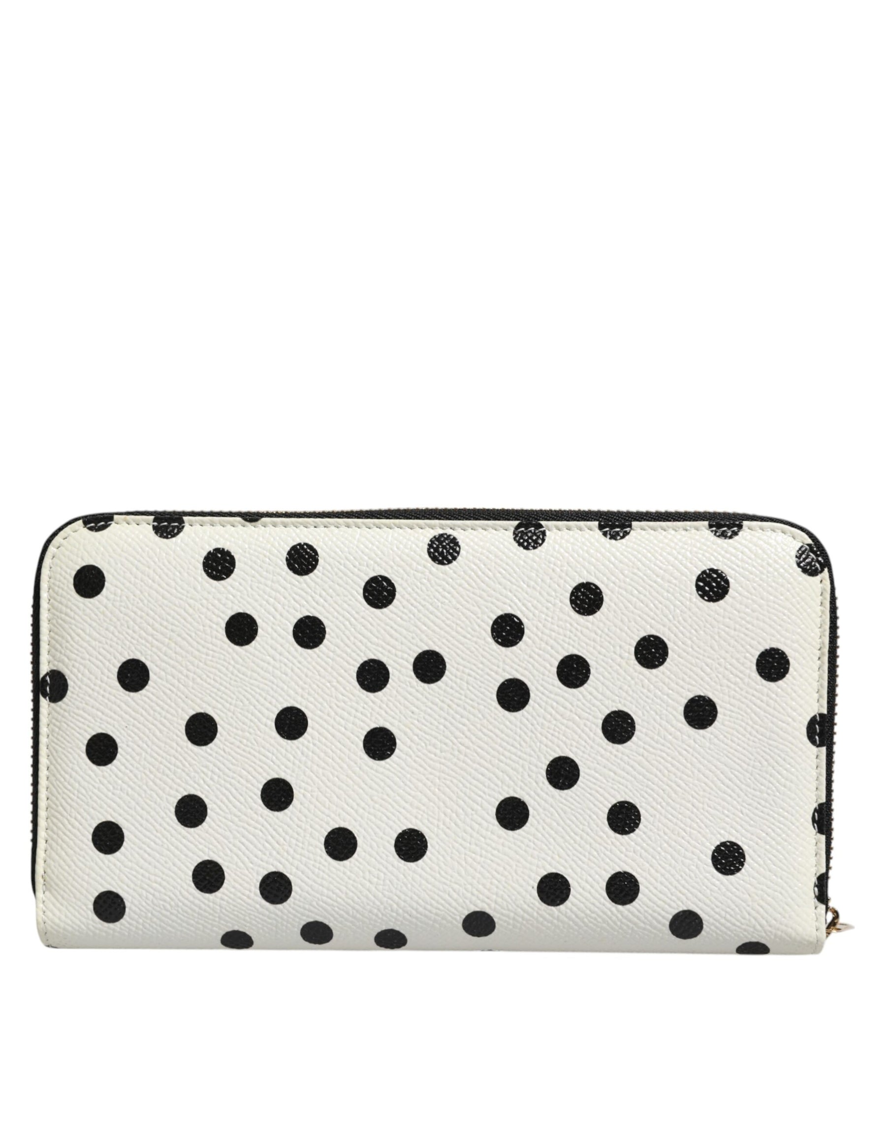 Dolce & Gabbana White Black Dotted Leather Zip Around Continental Wallet | Regal Royce
