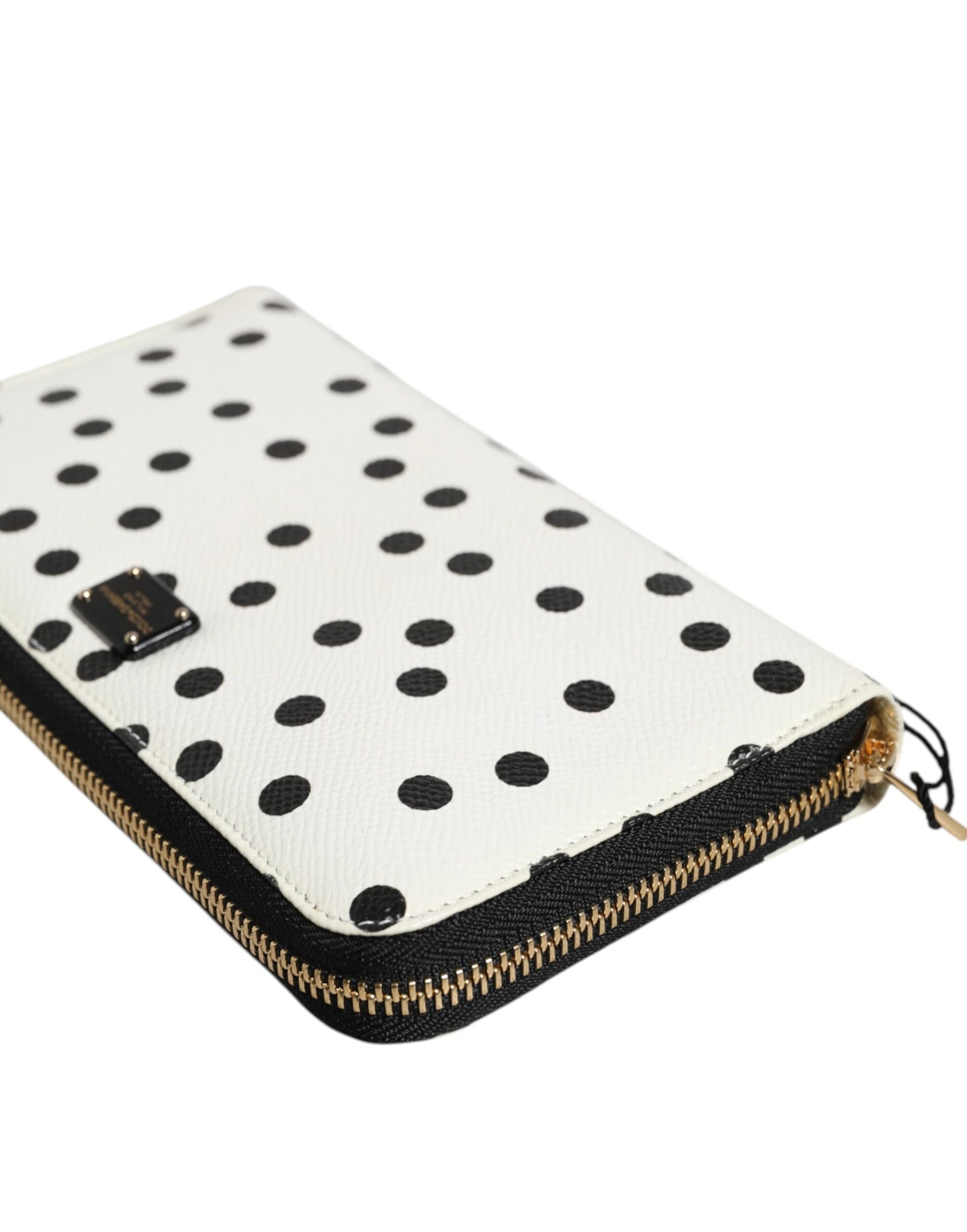 Dolce & Gabbana White Black Dotted Leather Zip Around Continental Wallet | Regal Royce