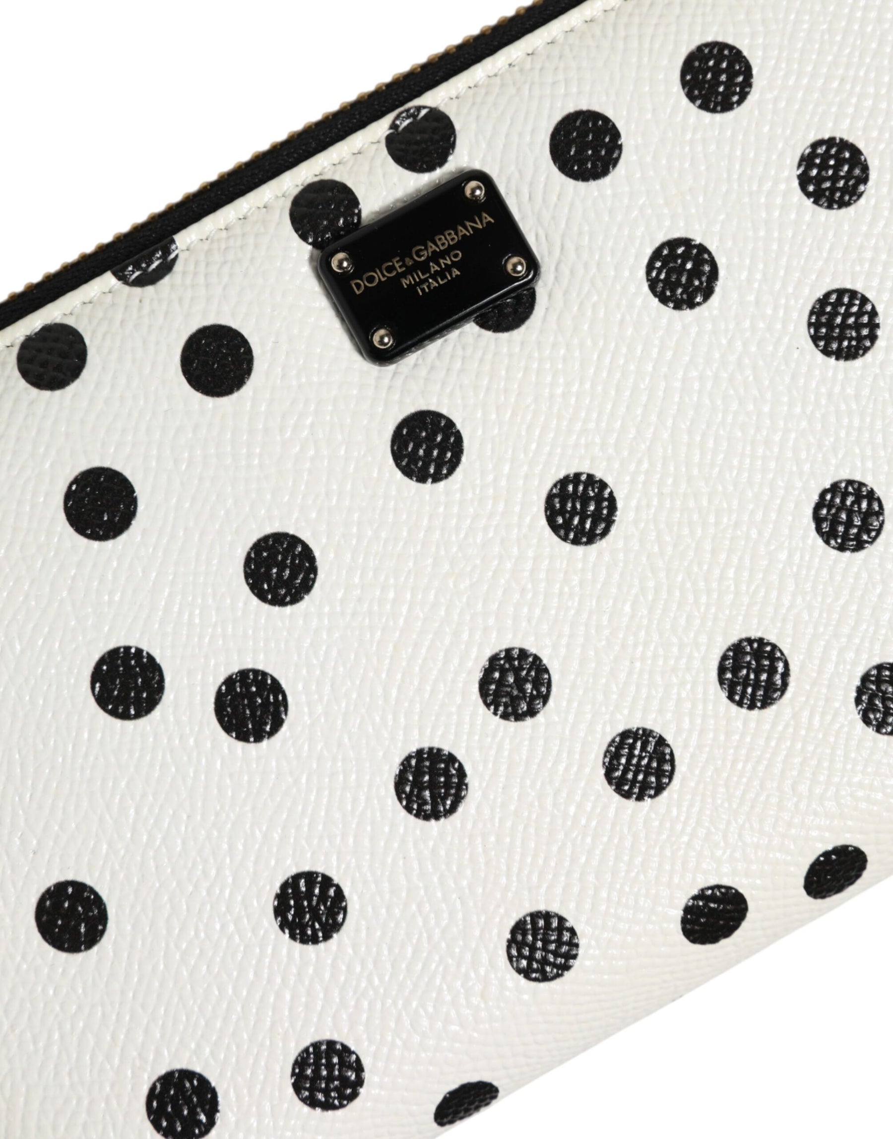 Dolce & Gabbana White Black Dotted Leather Zip Around Continental Wallet | Regal Royce