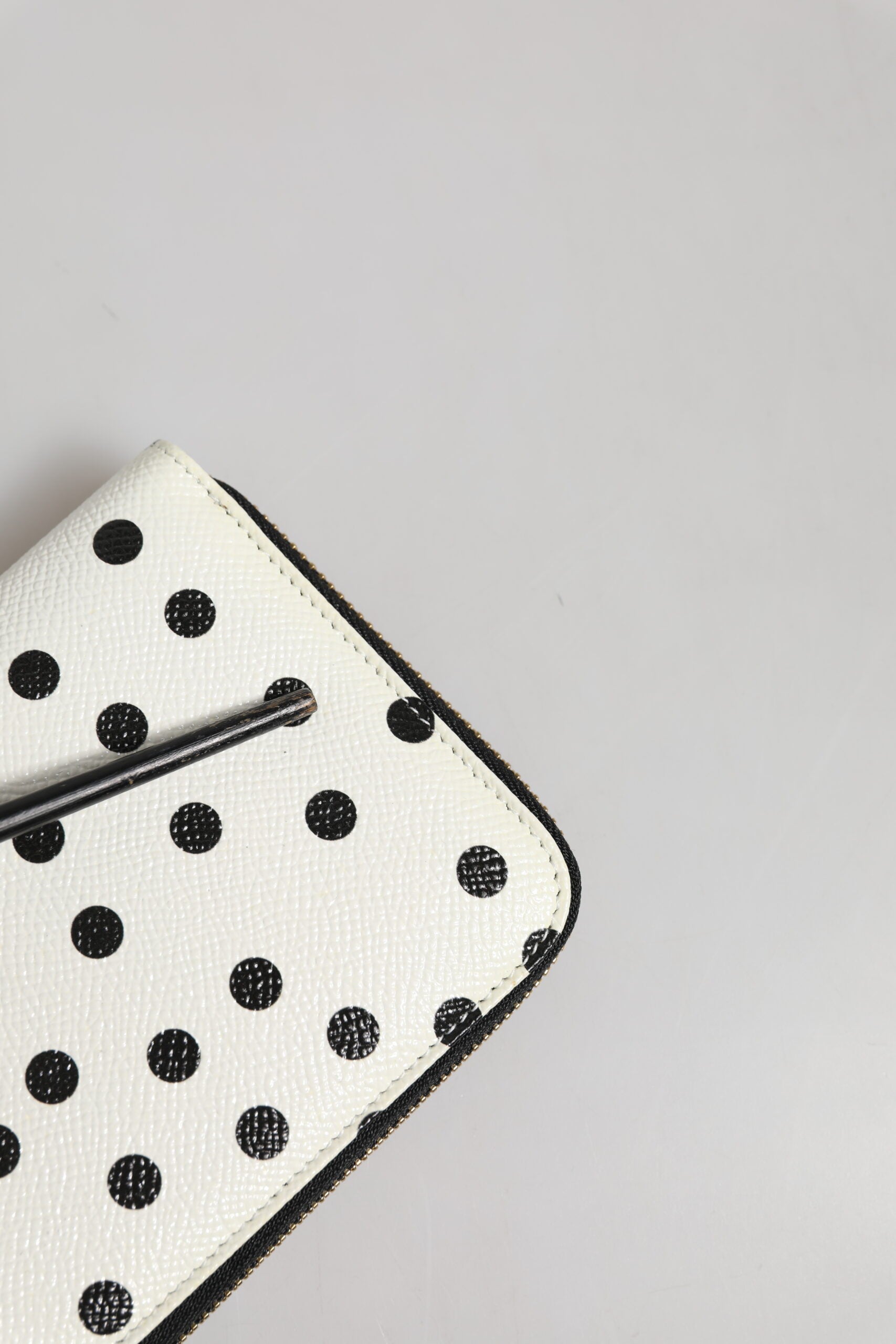 Dolce & Gabbana White Black Dotted Leather Zip Around Continental Wallet | Regal Royce
