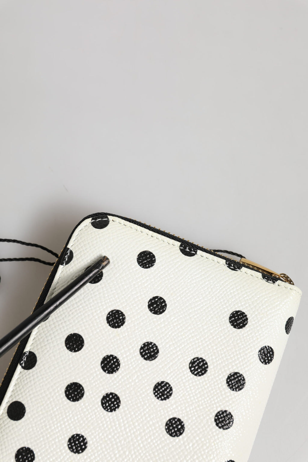 Dolce & Gabbana White Black Dotted Leather Zip Around Continental Wallet