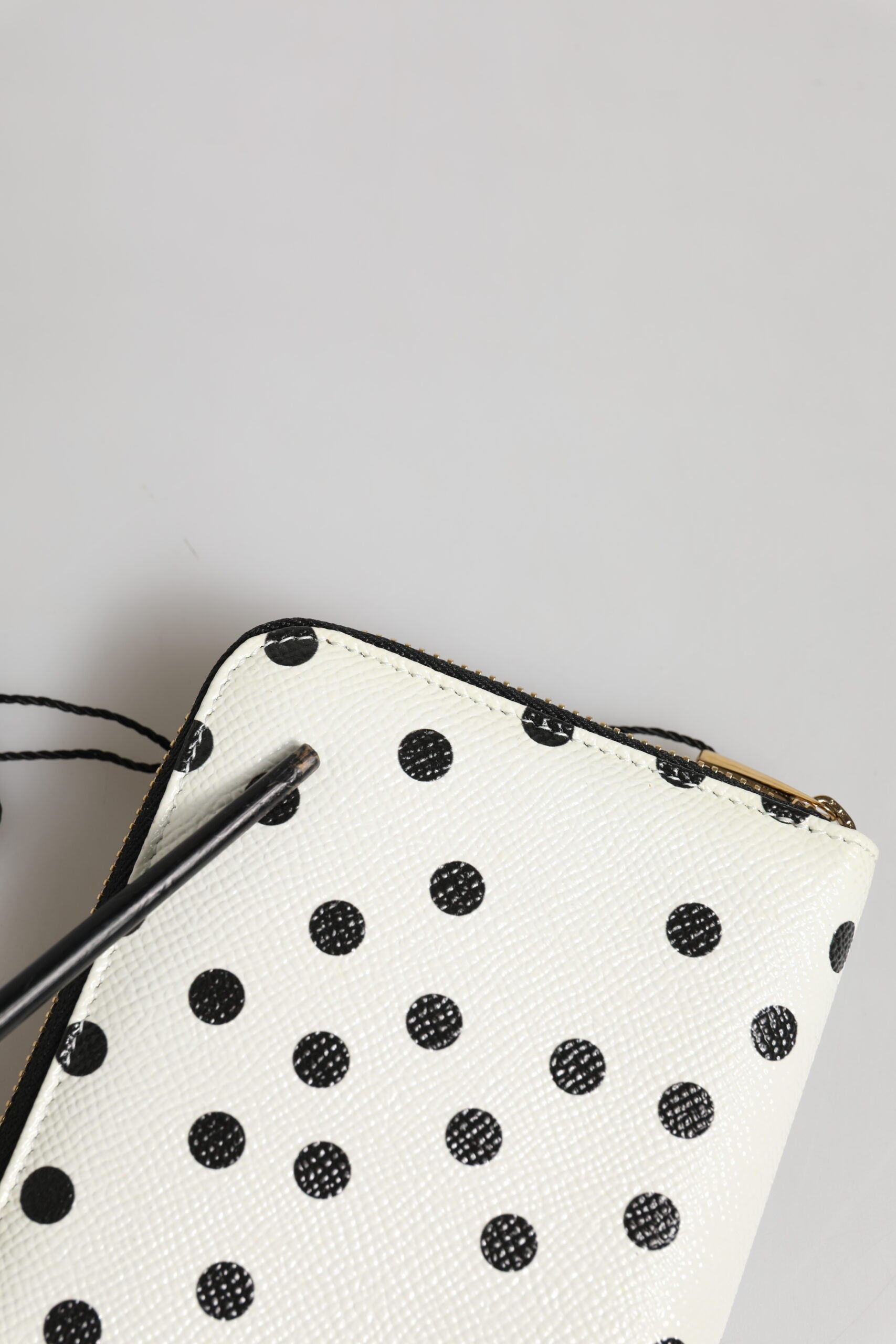 Dolce & Gabbana White Black Dotted Leather Zip Around Continental Wallet